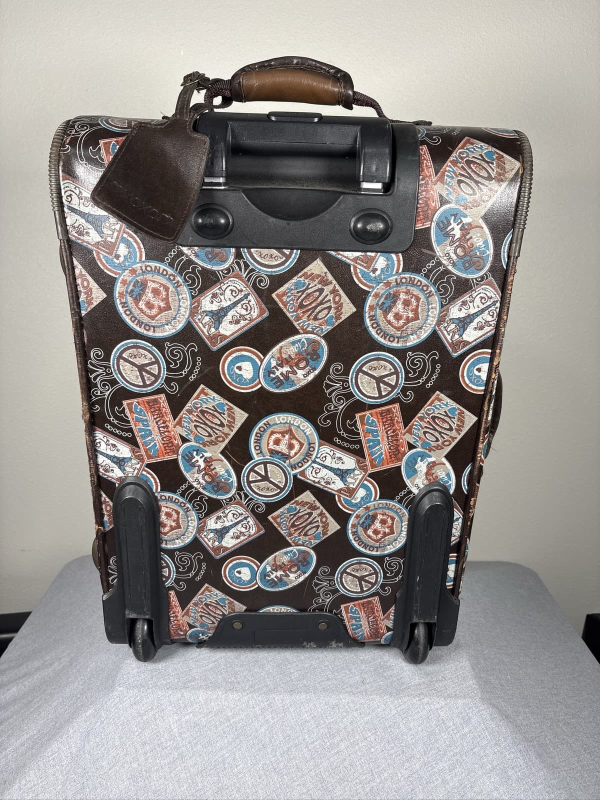 XOXO Leather Travel Print Brown Rolling Suitcase Carry On Luggage Bag - Thumbnail 2