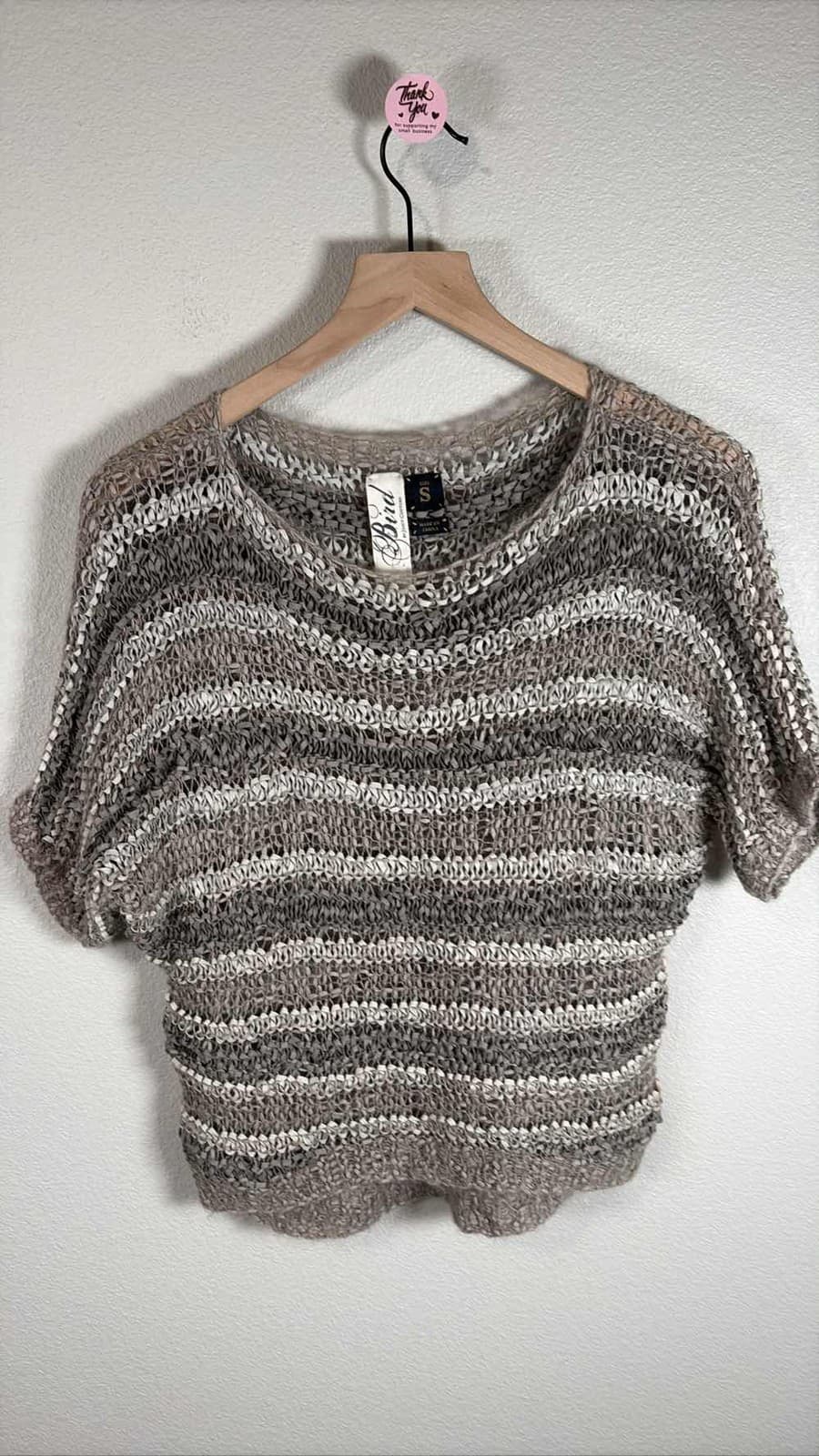 Bird by Juicy Couture Gray Suede Knit Striped Short Sleeve Sweater S