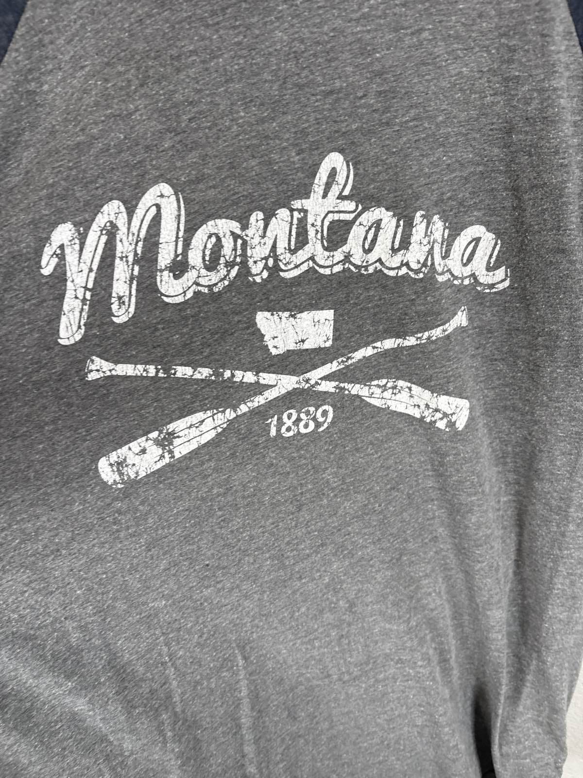 Montana 1889 Raglan 3/4 Sleeve T-Shirt L Gray Blue Row Boat Oars - Thumbnail 2