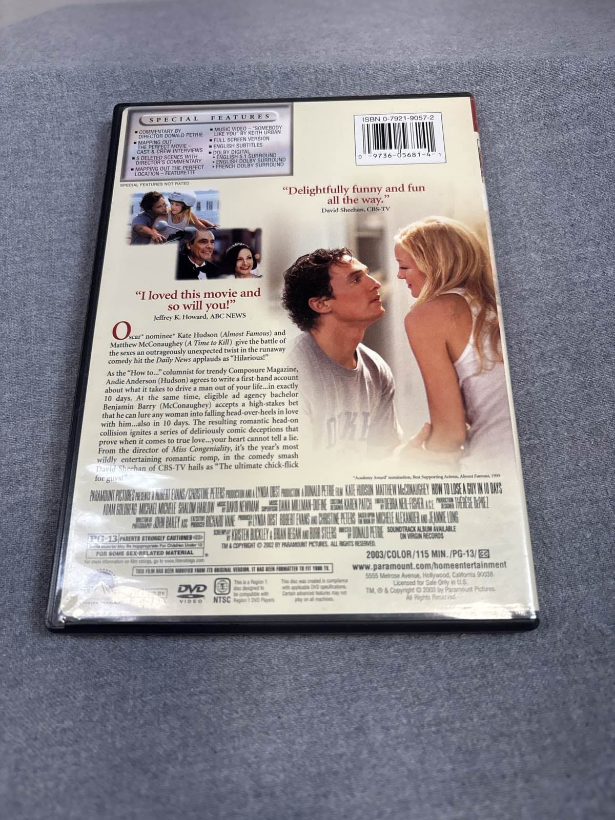 How to Lose a Guy in 10 Days DVD 2003 Full Screen Kate Hudson McConaughey - Thumbnail 2