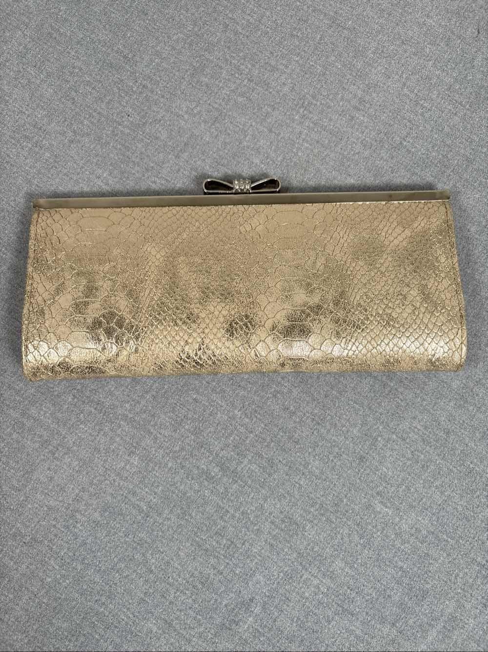 INC International Concepts Carolyn Gold Glitter Bow Clutch Rhinestone - Thumbnail 2