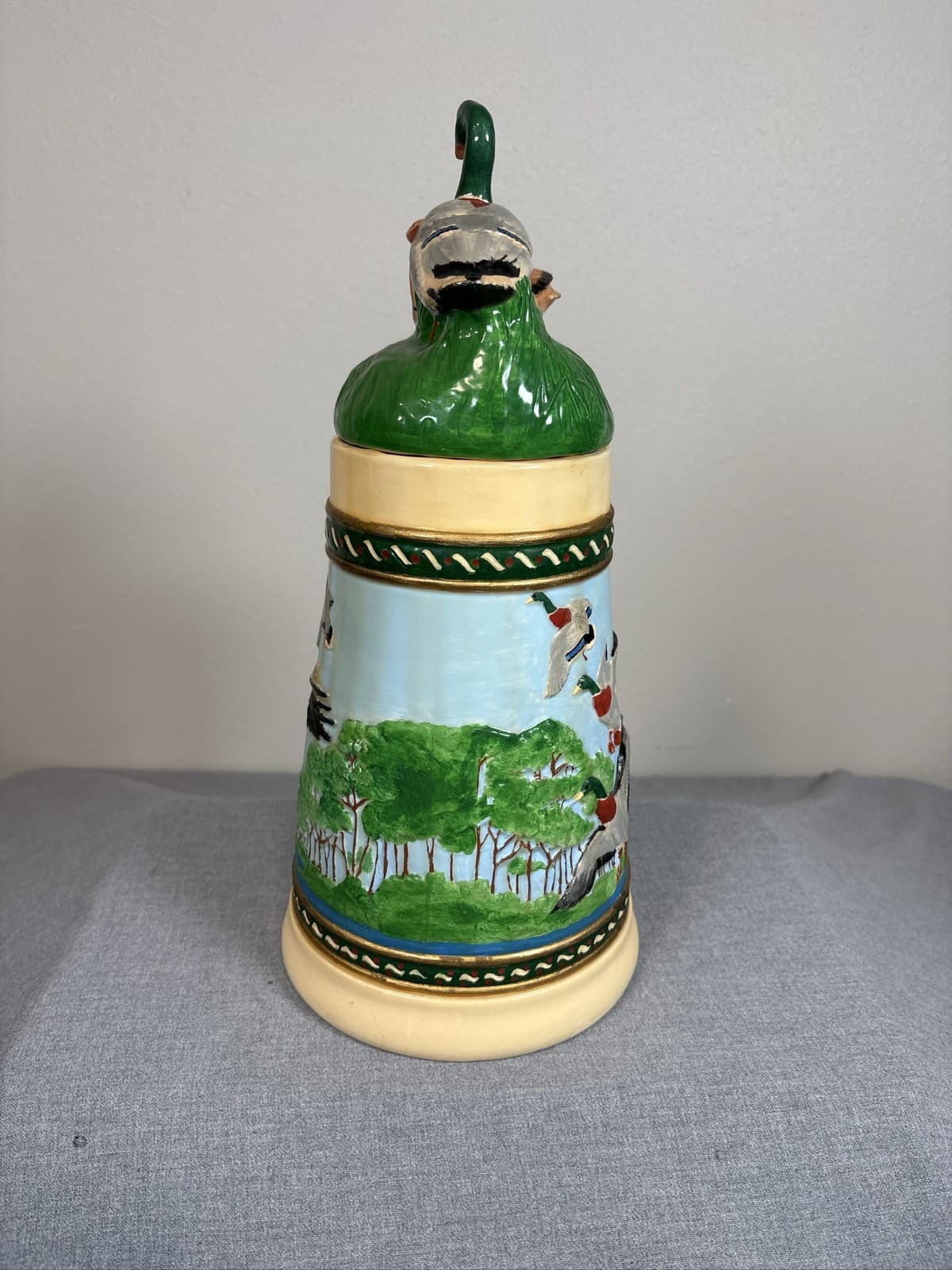 Large German Beer Stein Tankard Mallard Duck Scene Lidded Wildlife Mug - Thumbnail 2
