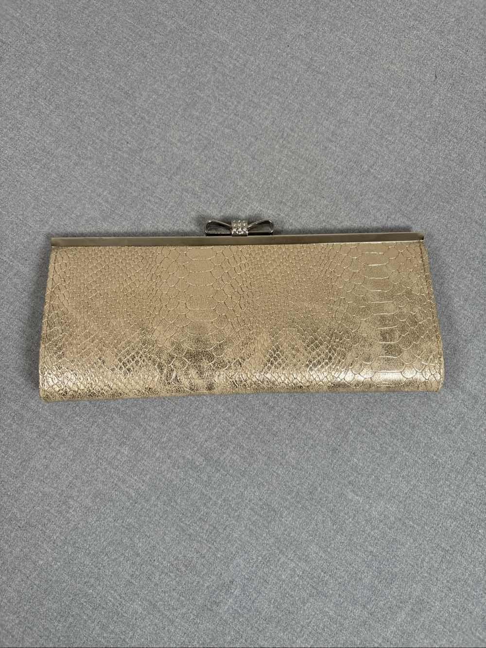 INC International Concepts Carolyn Gold Glitter Bow Clutch Rhinestone
