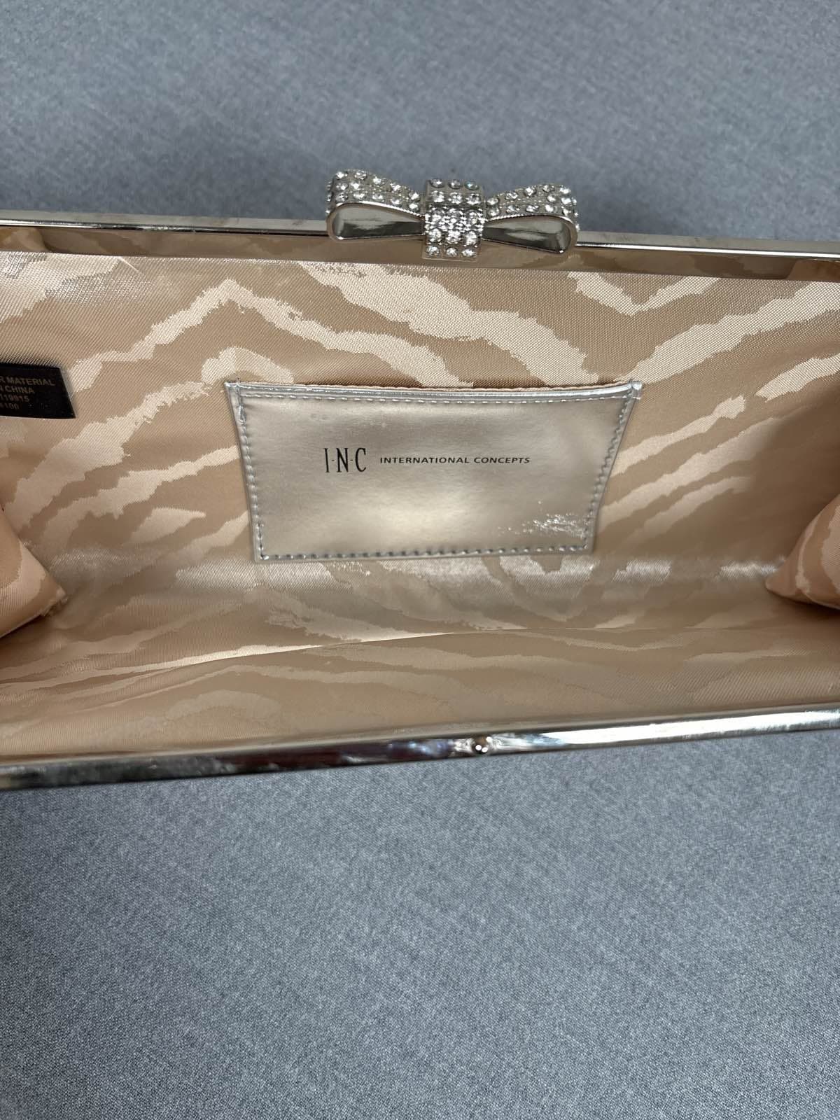 INC International Concepts Carolyn Gold Glitter Bow Clutch Rhinestone - Thumbnail 3