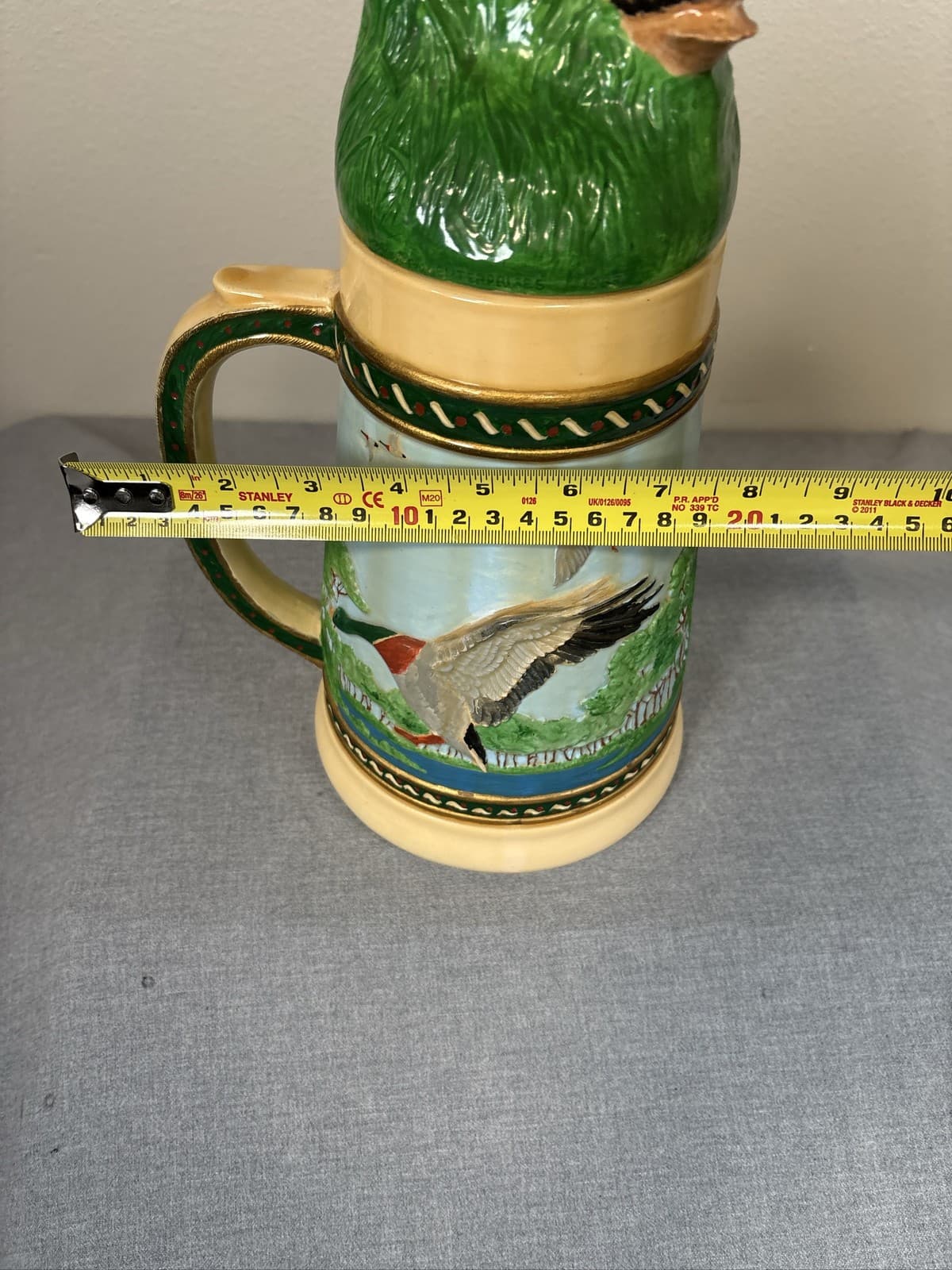 Large German Beer Stein Tankard Mallard Duck Scene Lidded Wildlife Mug - Thumbnail 8