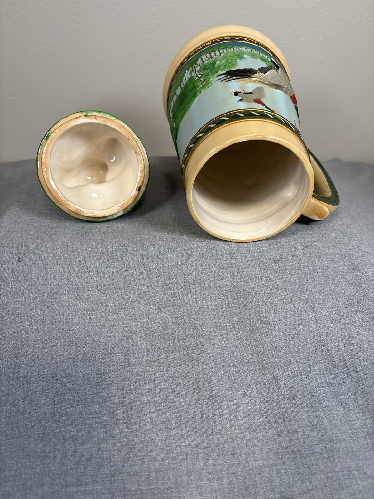 Large German Beer Stein Tankard Mallard Duck Scene Lidded Wildlife Mug - Thumbnail 5