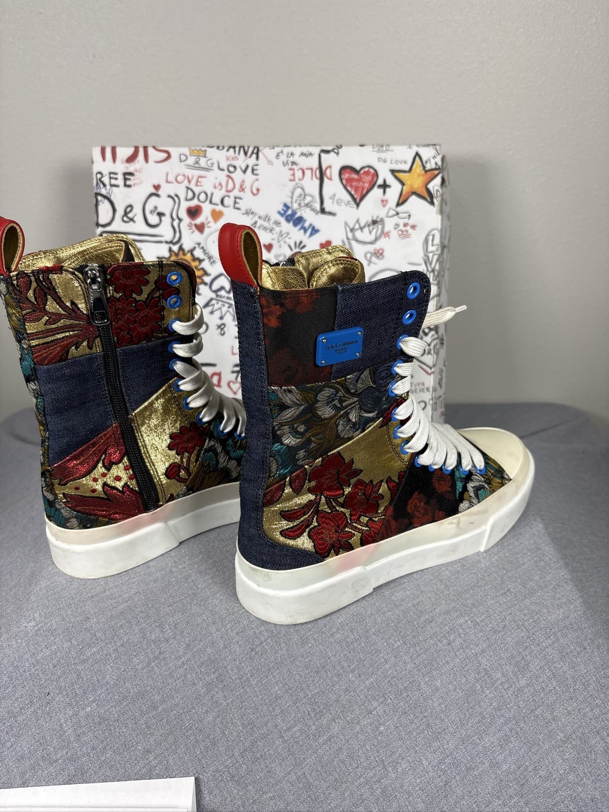 Dolce & Gabbana Multicolor Patchwork Floral Denim Sneakers - Thumbnail 3