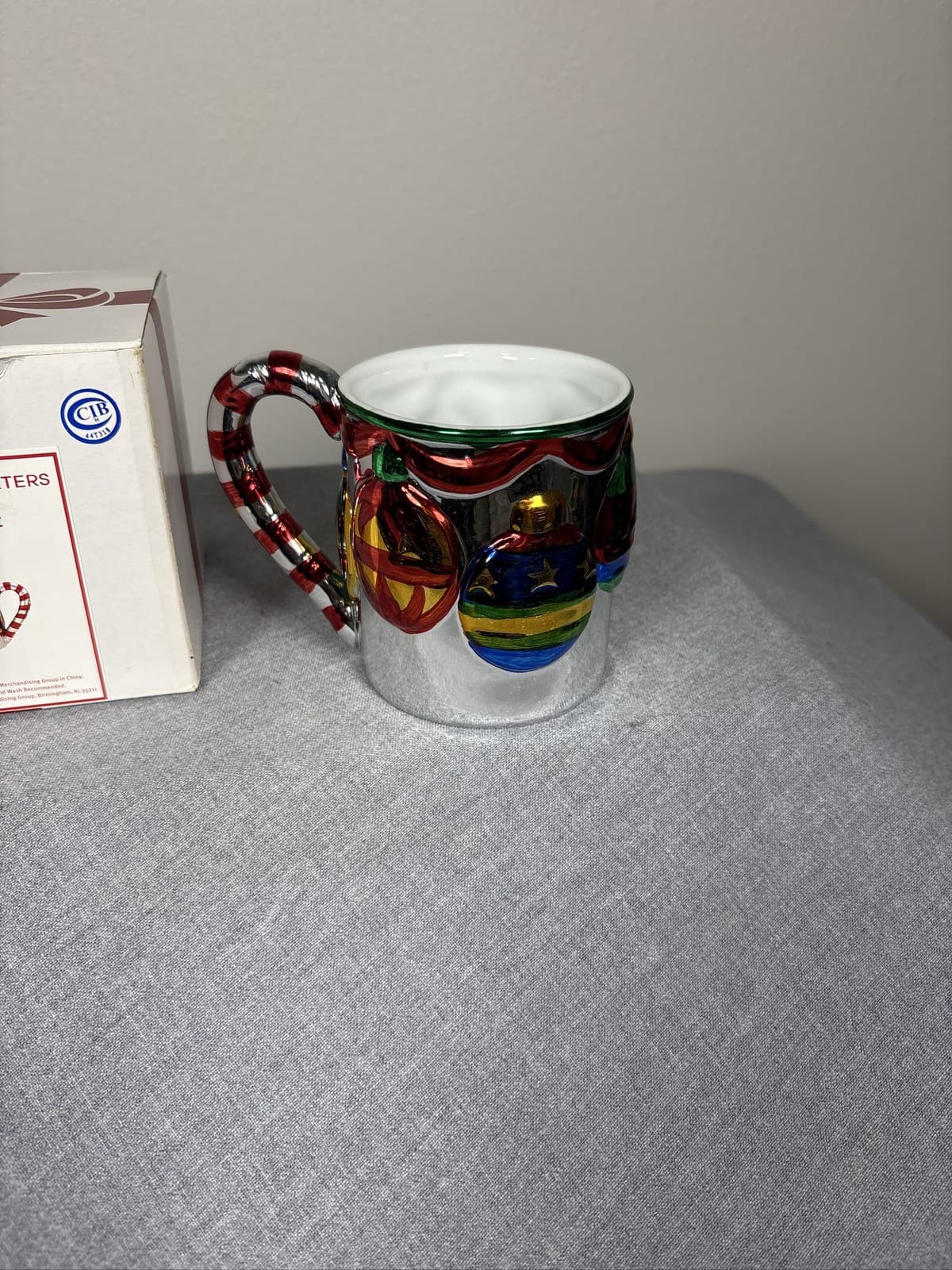 Living Quarters Ceramic Ornament Mug Christmas Peppermint Handle Box - Thumbnail 3
