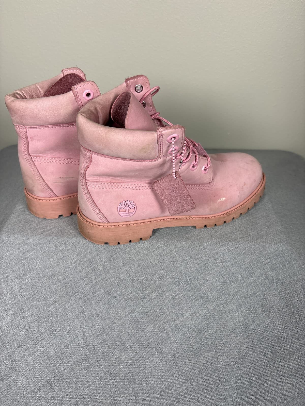 Timberland 6 Inch Waterproof Boots Pink Leather Suede Size 7 - Thumbnail 3