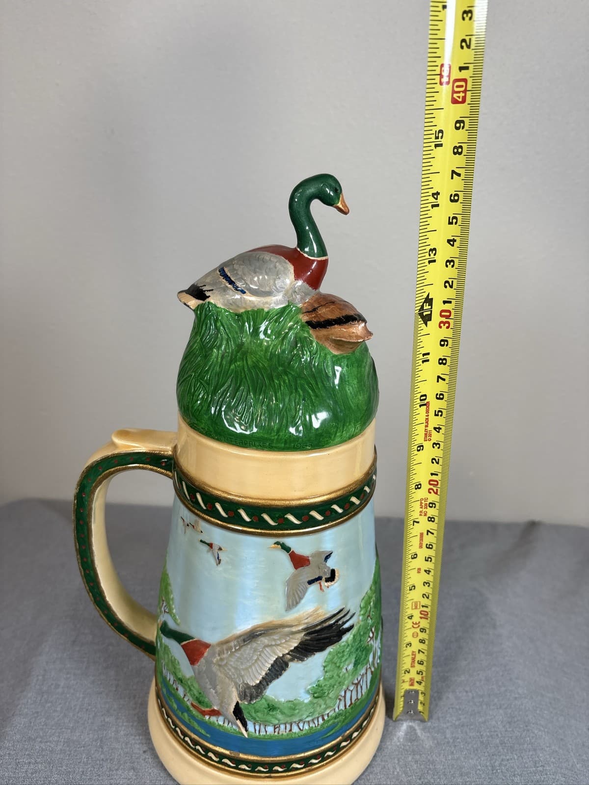 Large German Beer Stein Tankard Mallard Duck Scene Lidded Wildlife Mug - Thumbnail 7