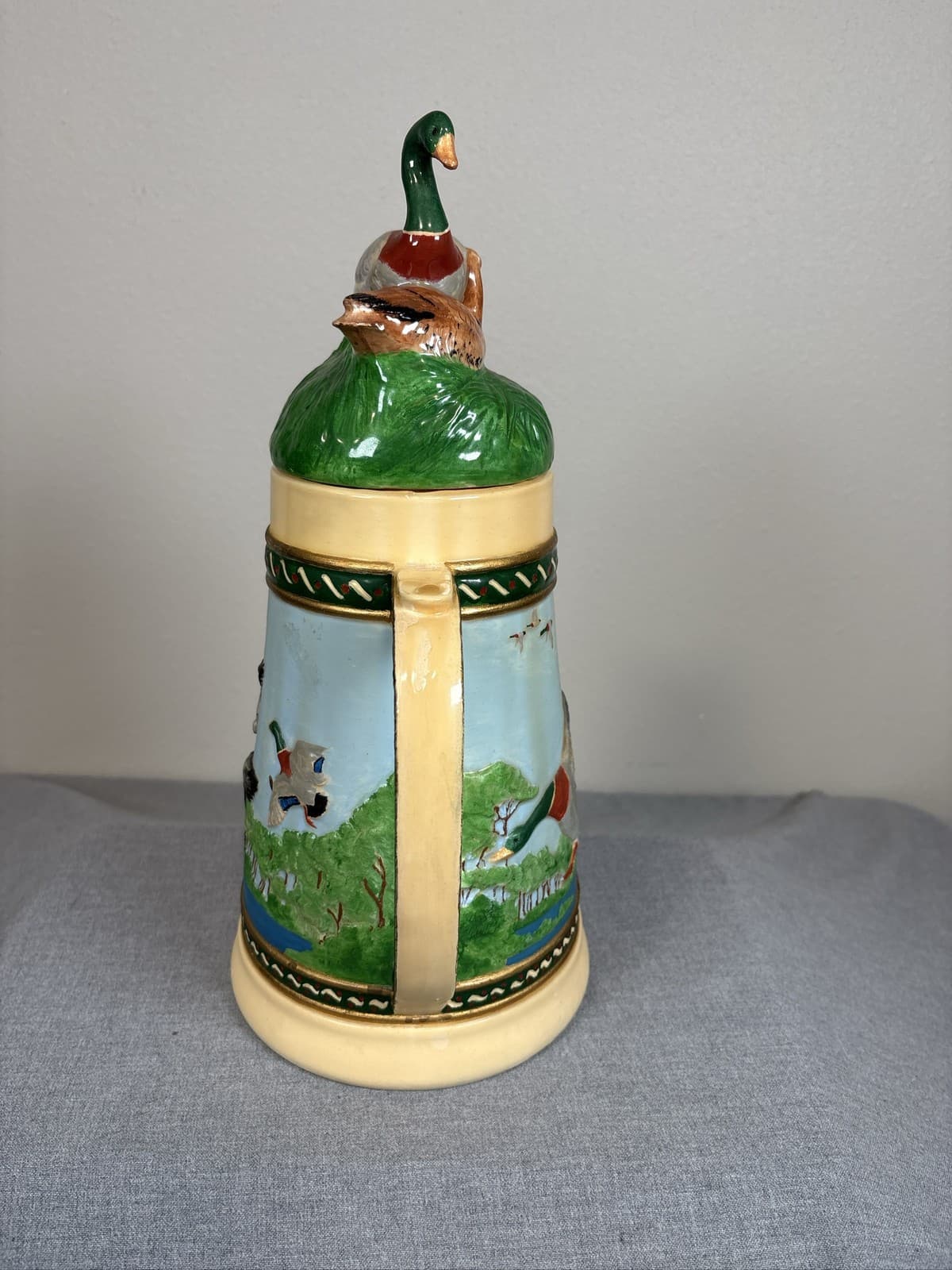Large German Beer Stein Tankard Mallard Duck Scene Lidded Wildlife Mug - Thumbnail 4