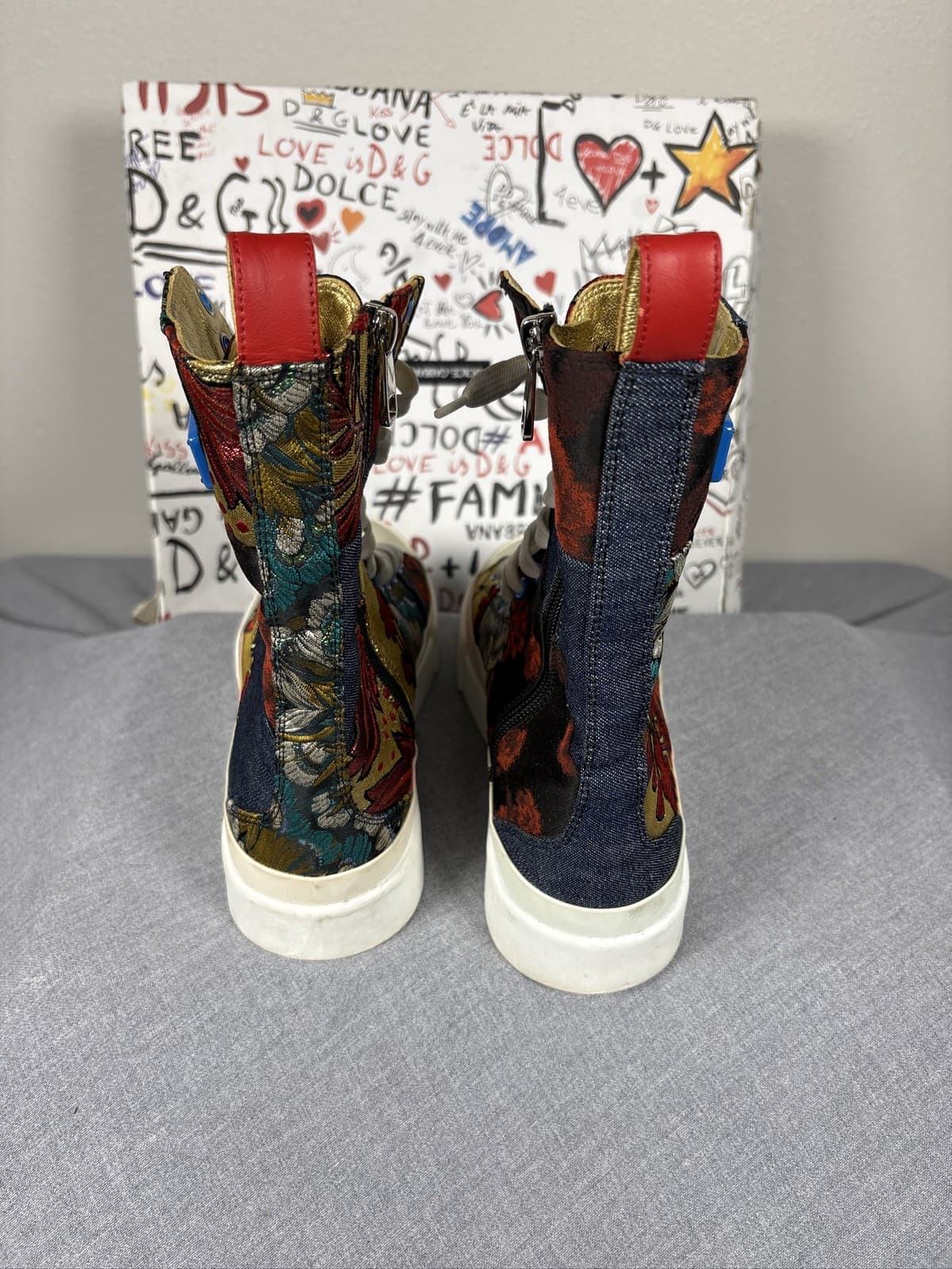 Dolce & Gabbana Multicolor Patchwork Floral Denim Sneakers - Thumbnail 4