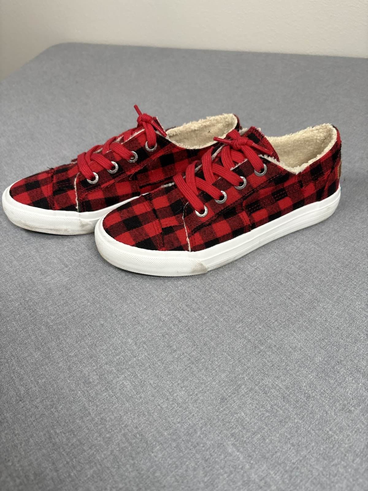 Blowfish Malibu Women's Red Black Buffalo Plaid Sherpa Lined Slip On Shoes 7.5 - Thumbnail 2
