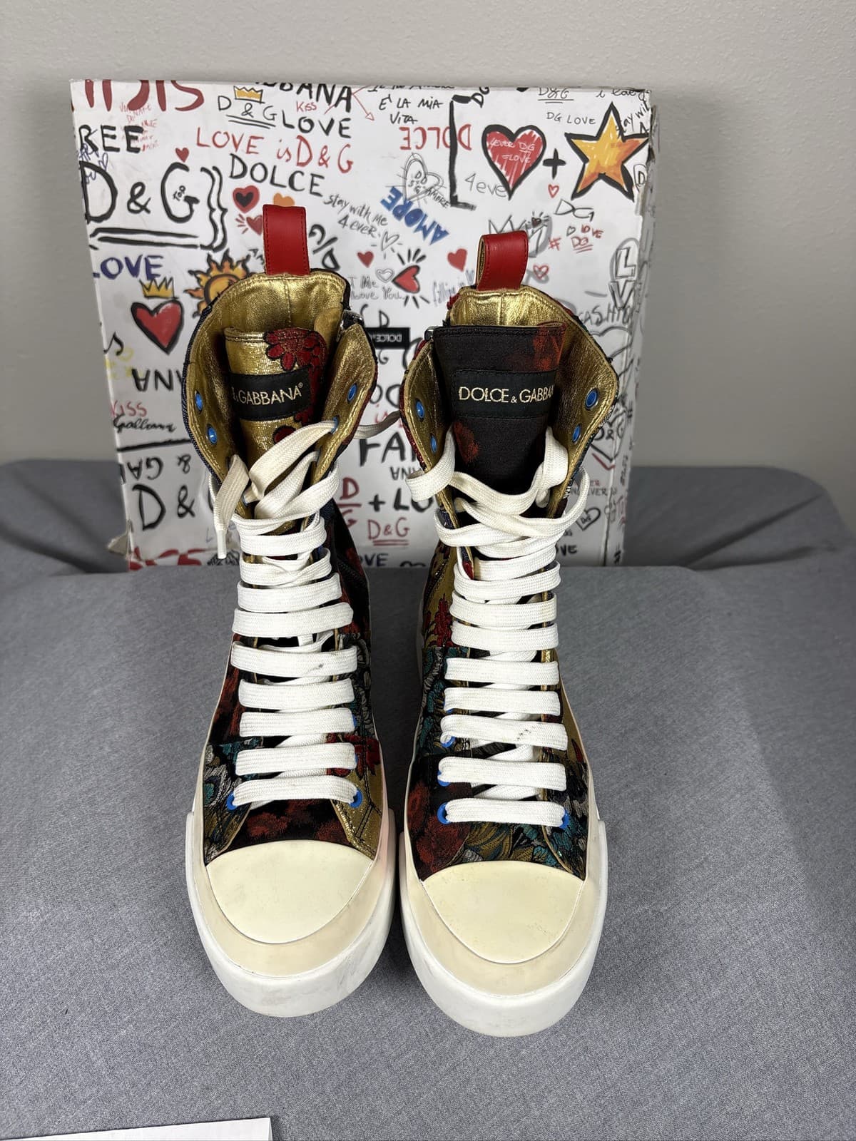 Dolce & Gabbana Multicolor Patchwork Floral Denim Sneakers - Thumbnail 2