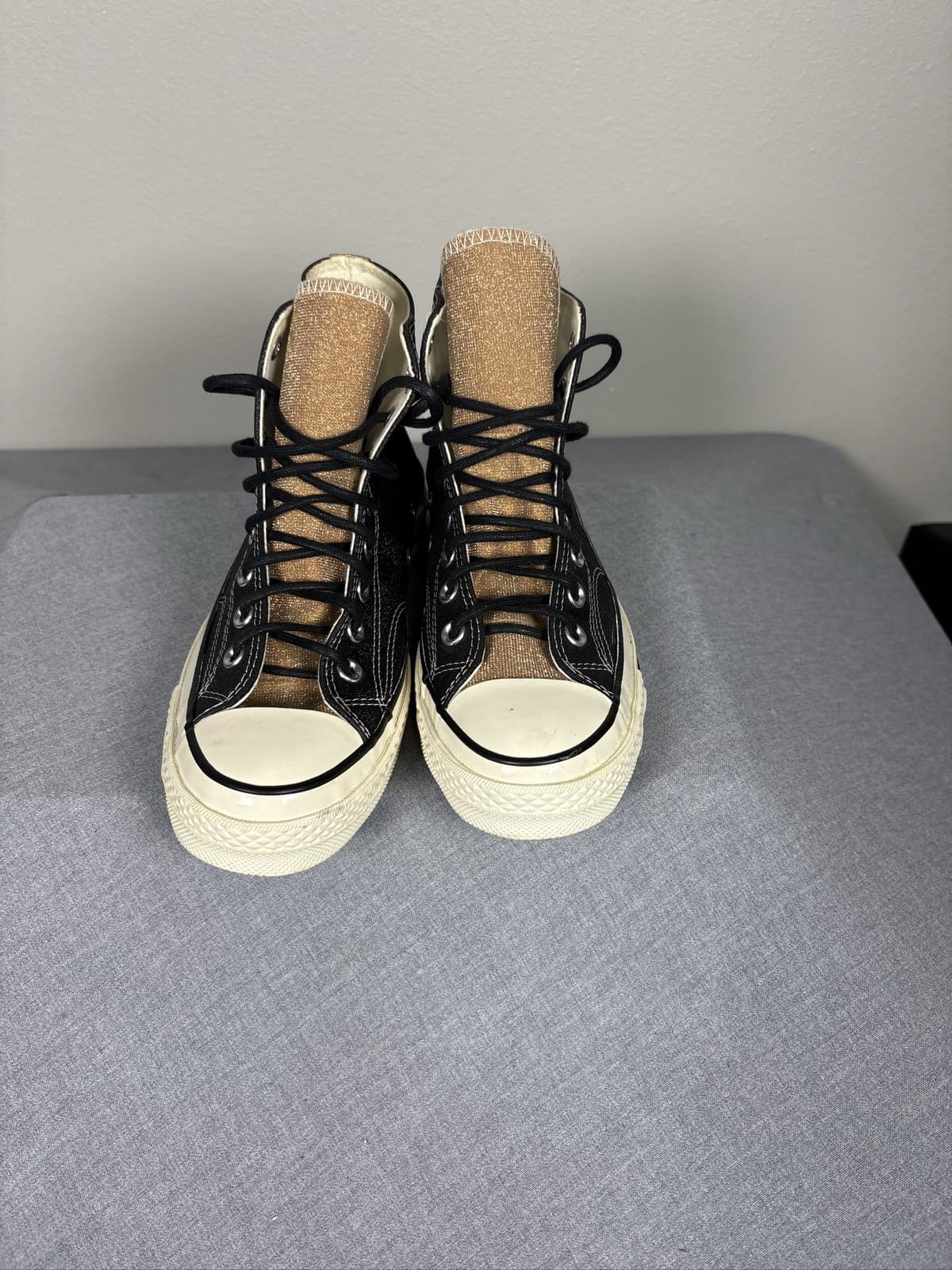 Converse Chuck 70 Glitter High Top Sneakers Black Gold Shoes 9.5 - Thumbnail 2