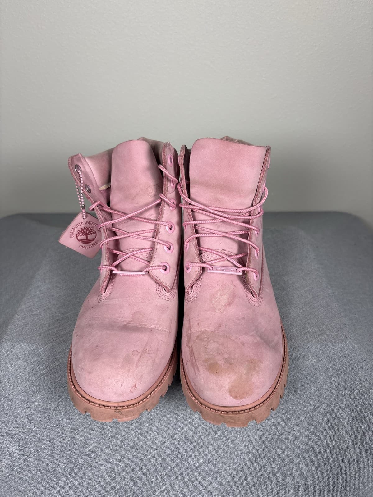 Timberland 6 Inch Waterproof Boots Pink Leather Suede Size 7 - Thumbnail 2