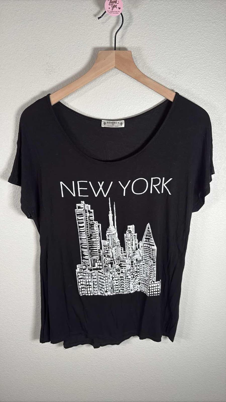 AGENDA New York City Skyline Graphic T-Shirt Black White Women's M