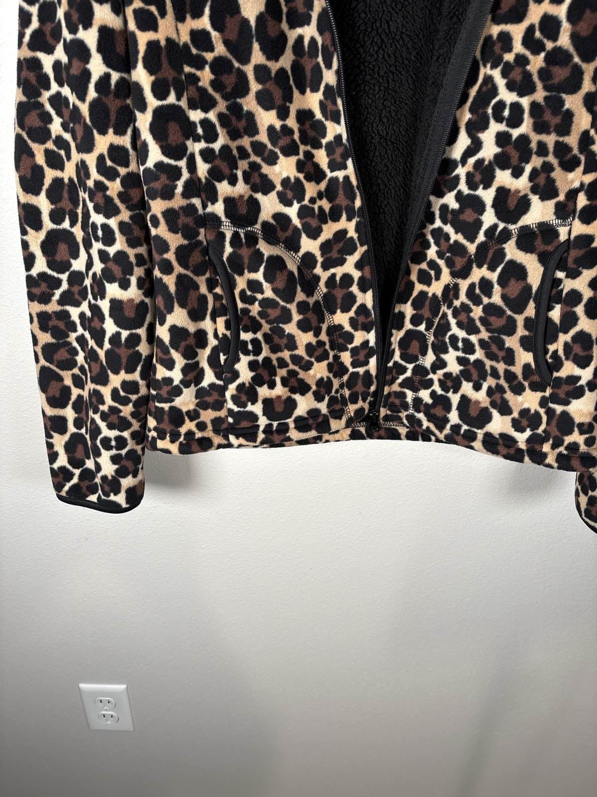 Faded Glory Women's Leopard Print Fleece Hoodie Sherpa Lined XS - Thumbnail 4