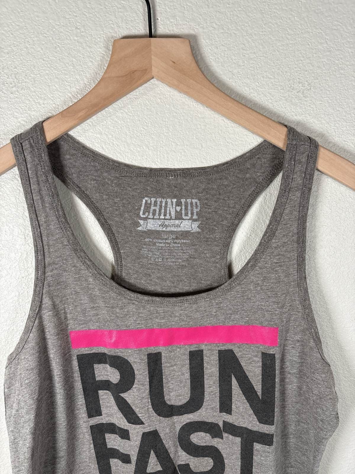 Chin Up Apparel Women's Gray RUN FAST Graphic Racerback Tank Top Large - Thumbnail 2