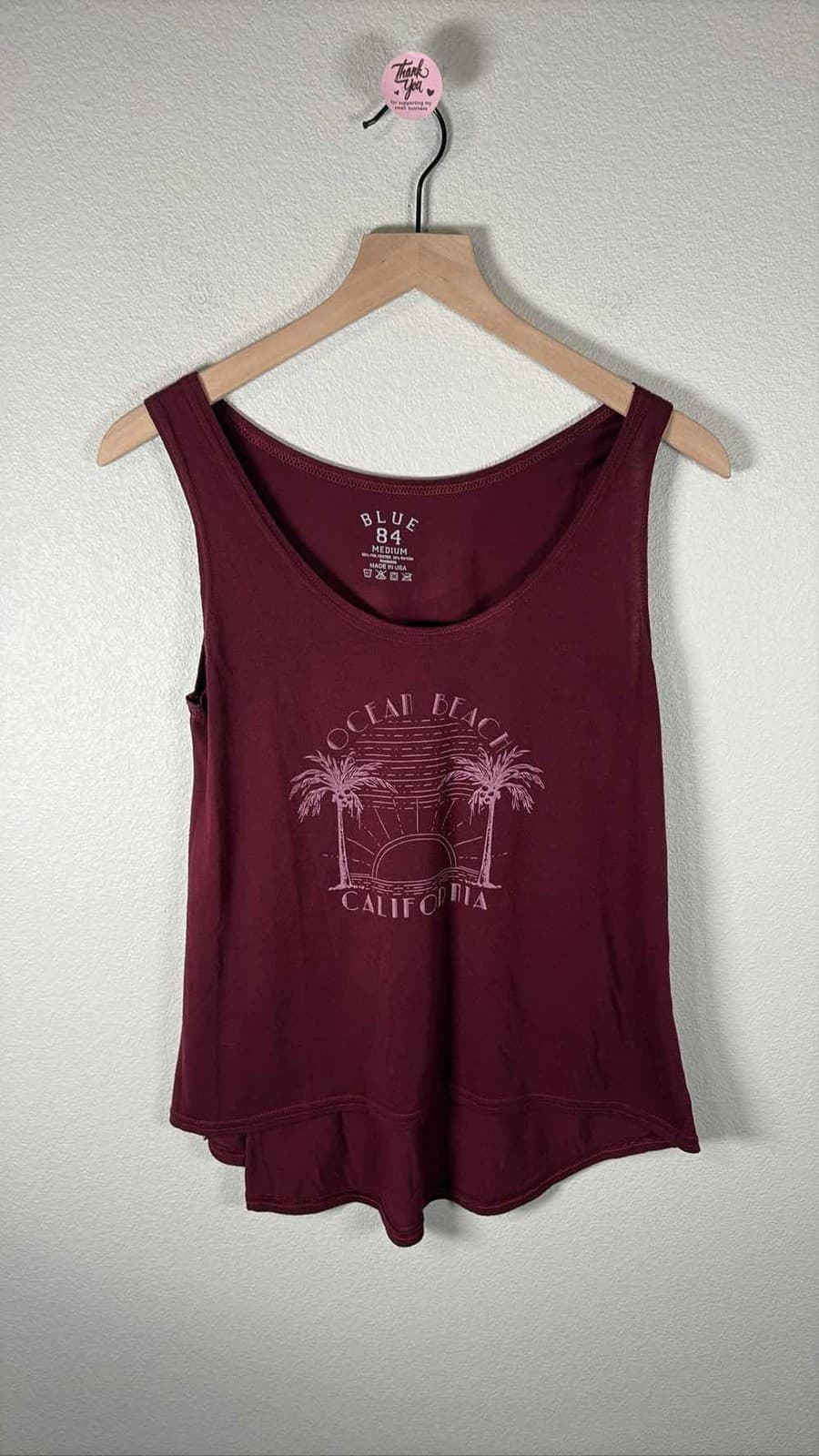 Blue 84 Women's M Maroon Ocean Beach California Palm Tree Tank Top