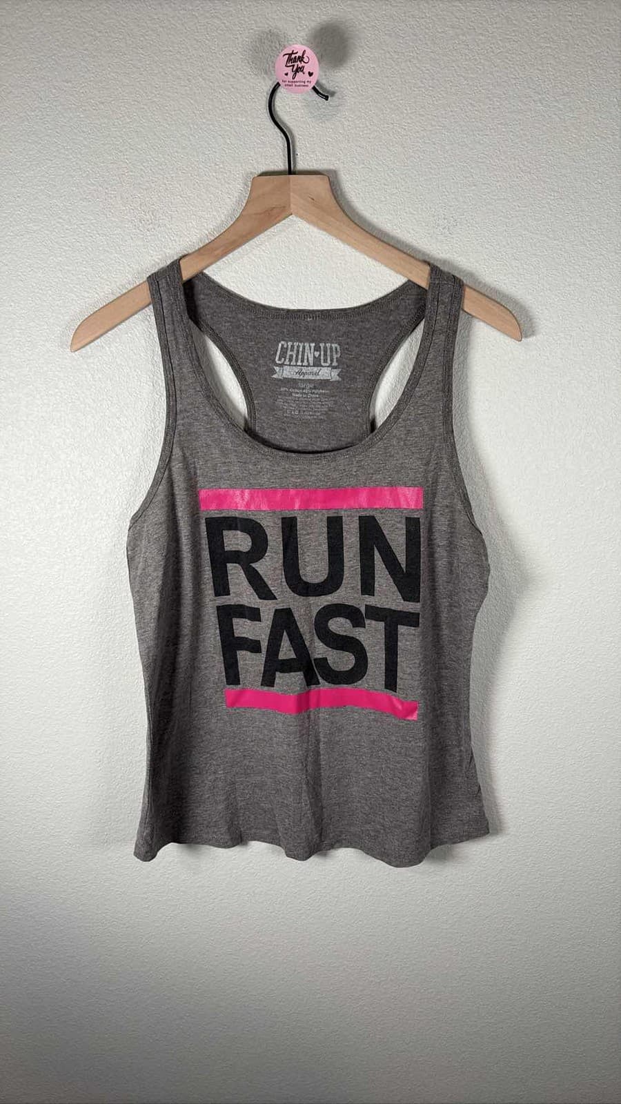 Chin Up Apparel Women's Gray RUN FAST Graphic Racerback Tank Top Large
