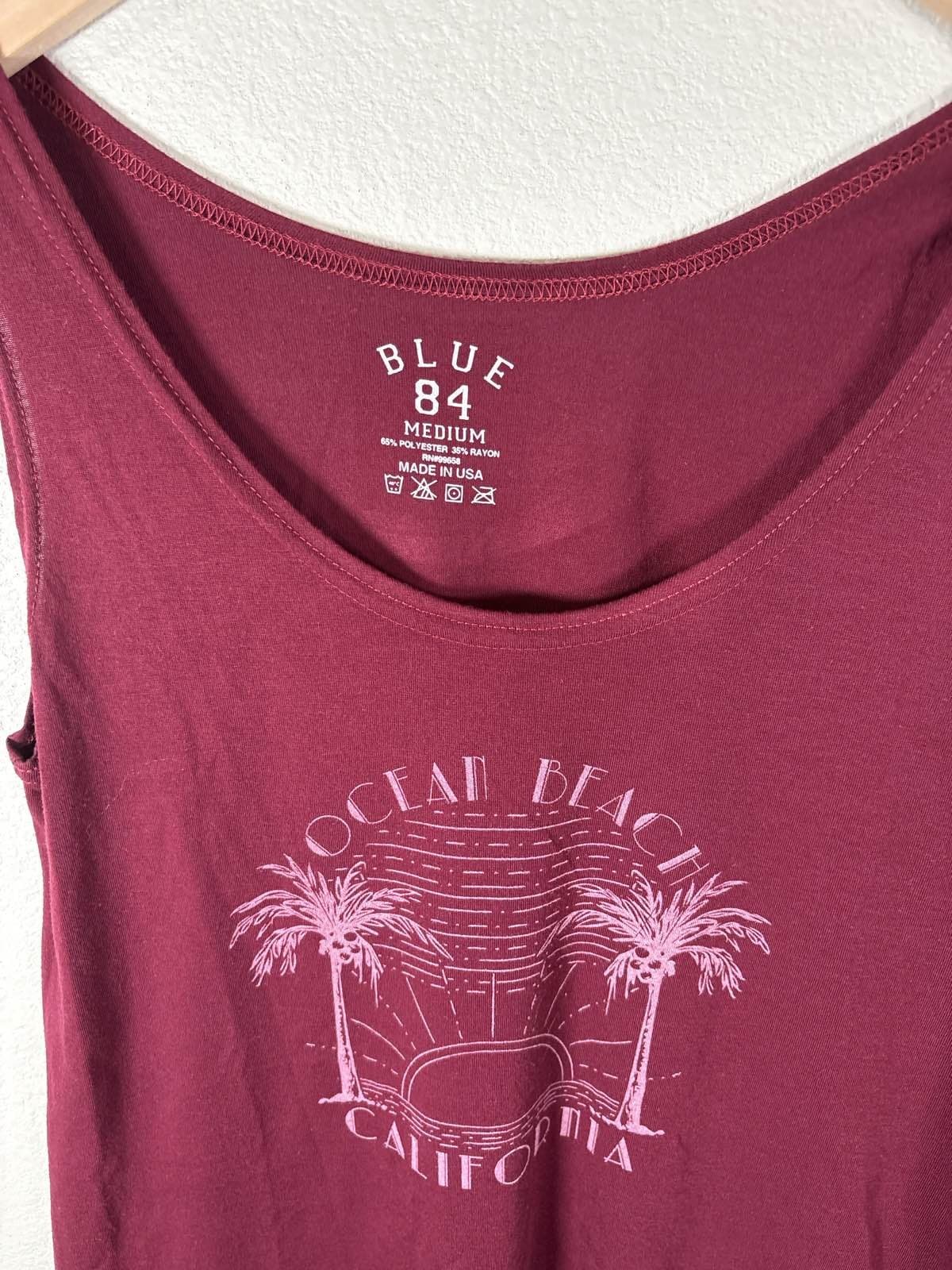 Blue 84 Women's M Maroon Ocean Beach California Palm Tree Tank Top - Thumbnail 2