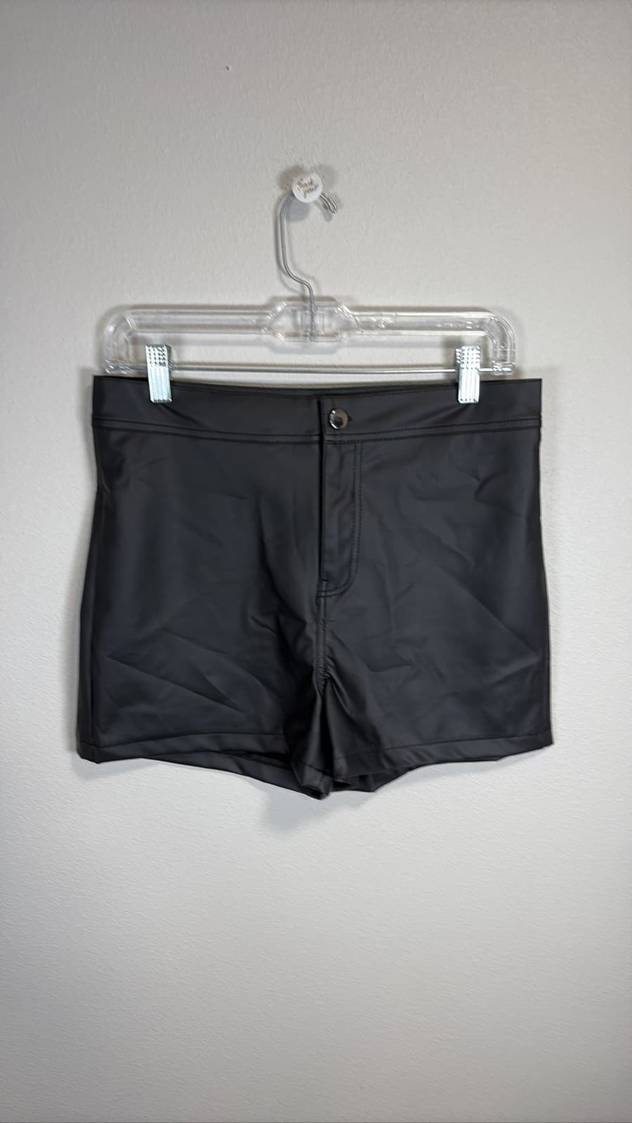 Women Black Faux Leather High Waist Shorts Biker Style L
