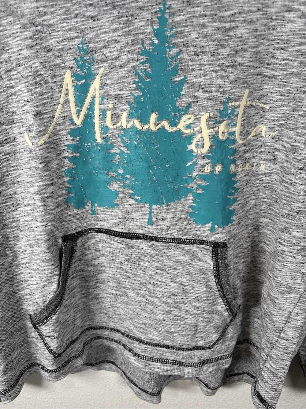 Minnesota Forest Trees Graphic Hoodie Sweatshirt Gray Teal Pullover L - Thumbnail 3