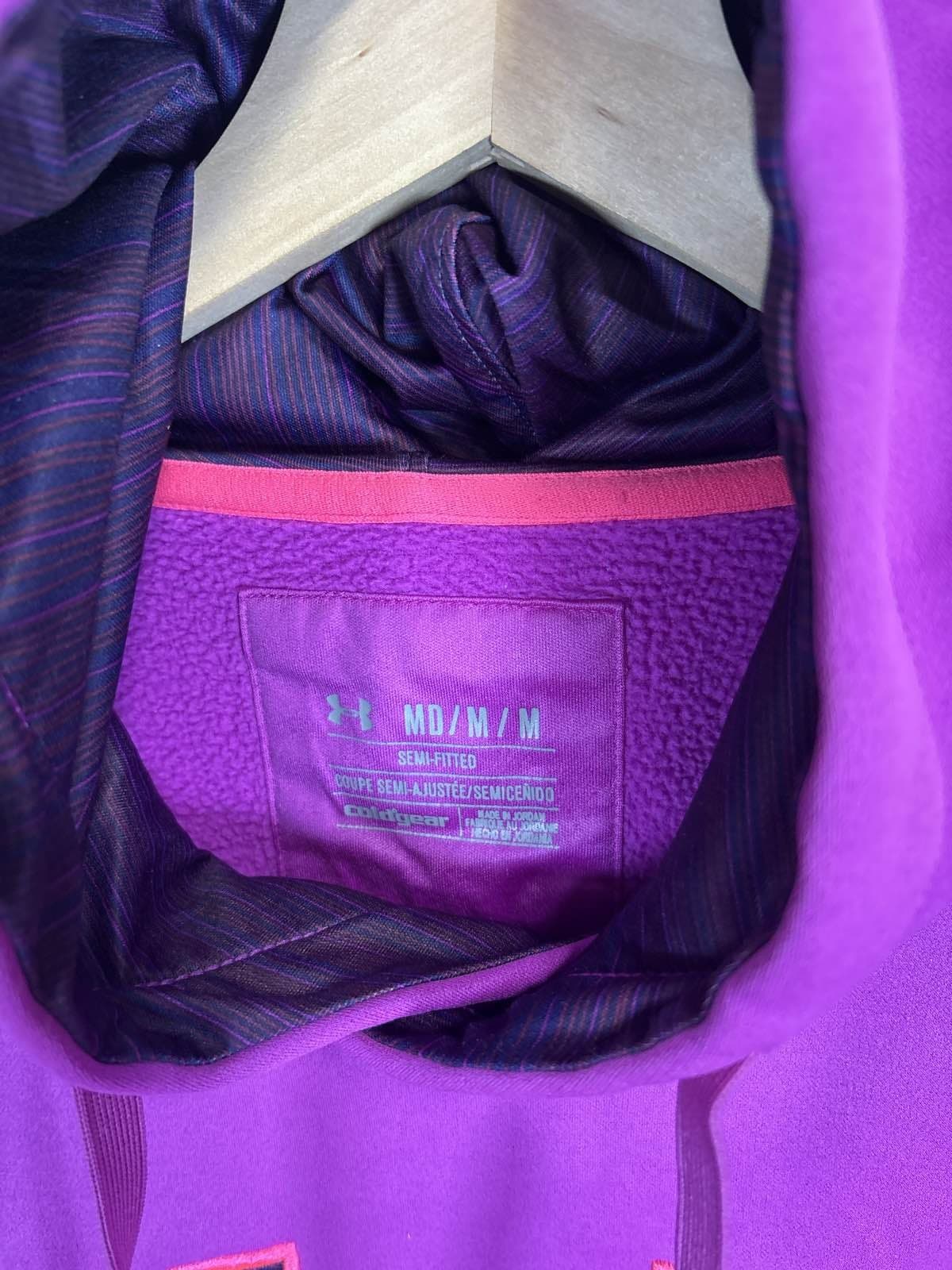 Under Armor ColdGear Storm Hoodie Women's Purple Big Logo Pullover M - Thumbnail 2