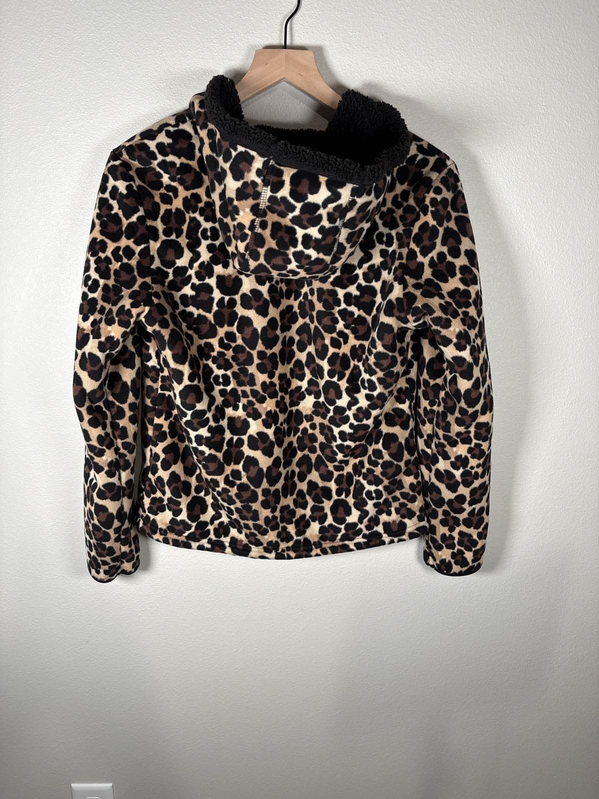 Faded Glory Women's Leopard Print Fleece Hoodie Sherpa Lined XS - Thumbnail 5