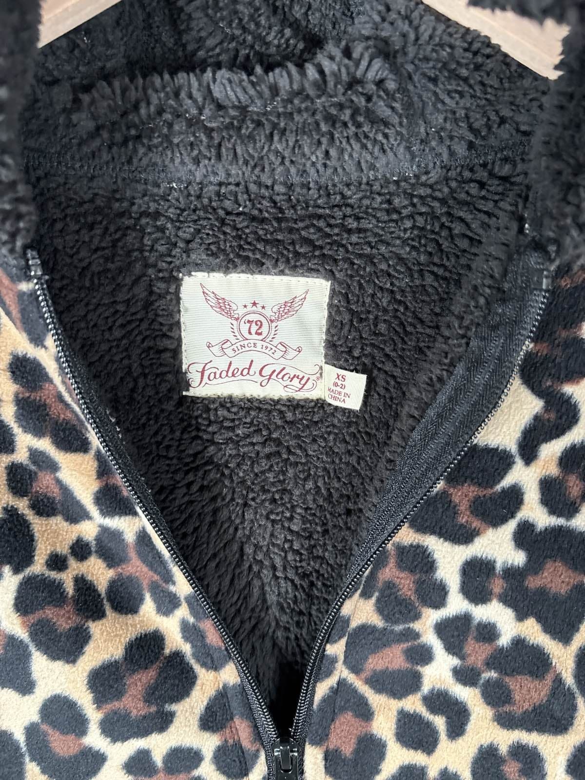 Faded Glory Women's Leopard Print Fleece Hoodie Sherpa Lined XS - Thumbnail 2
