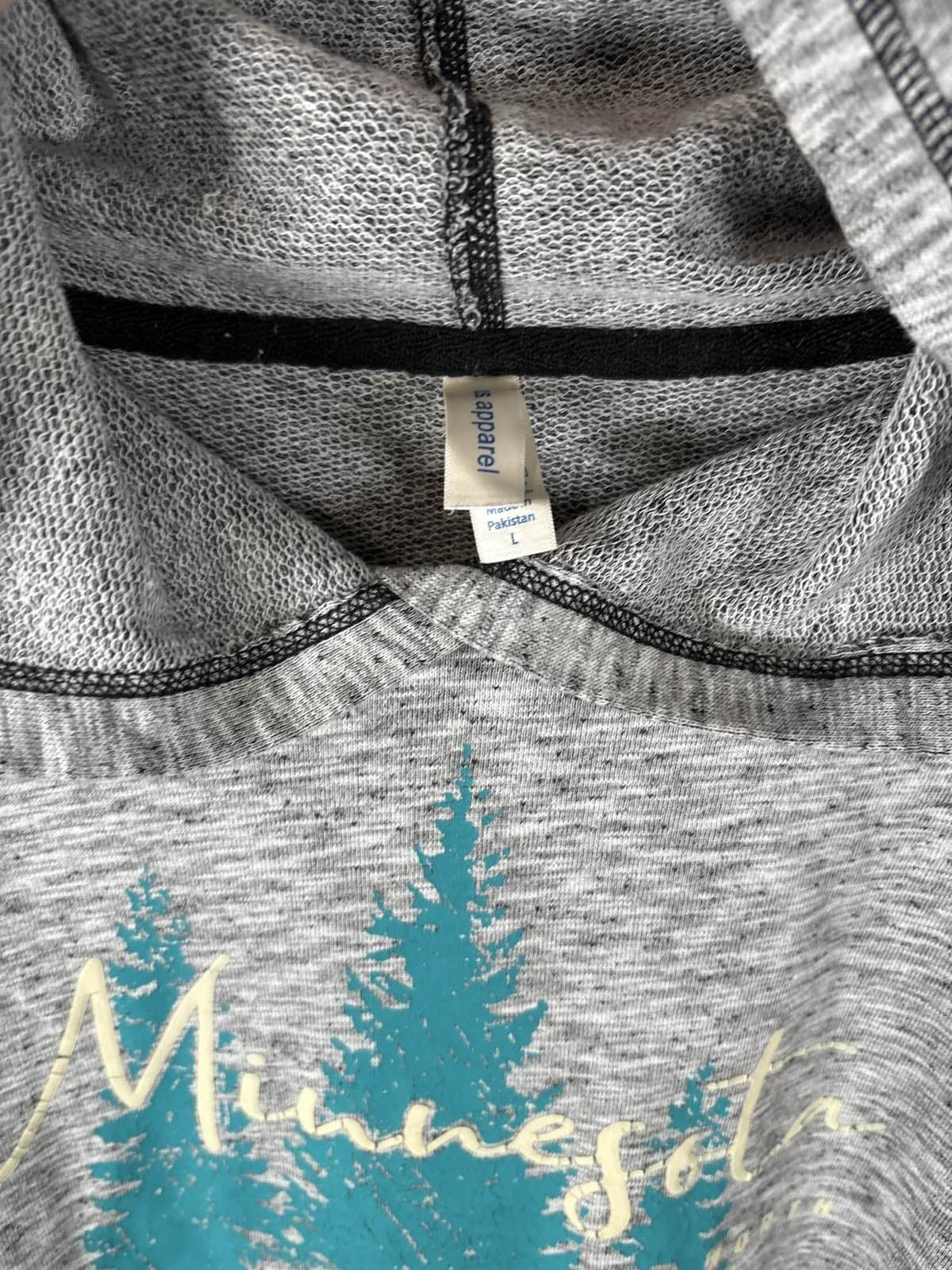 Minnesota Forest Trees Graphic Hoodie Sweatshirt Gray Teal Pullover L - Thumbnail 2