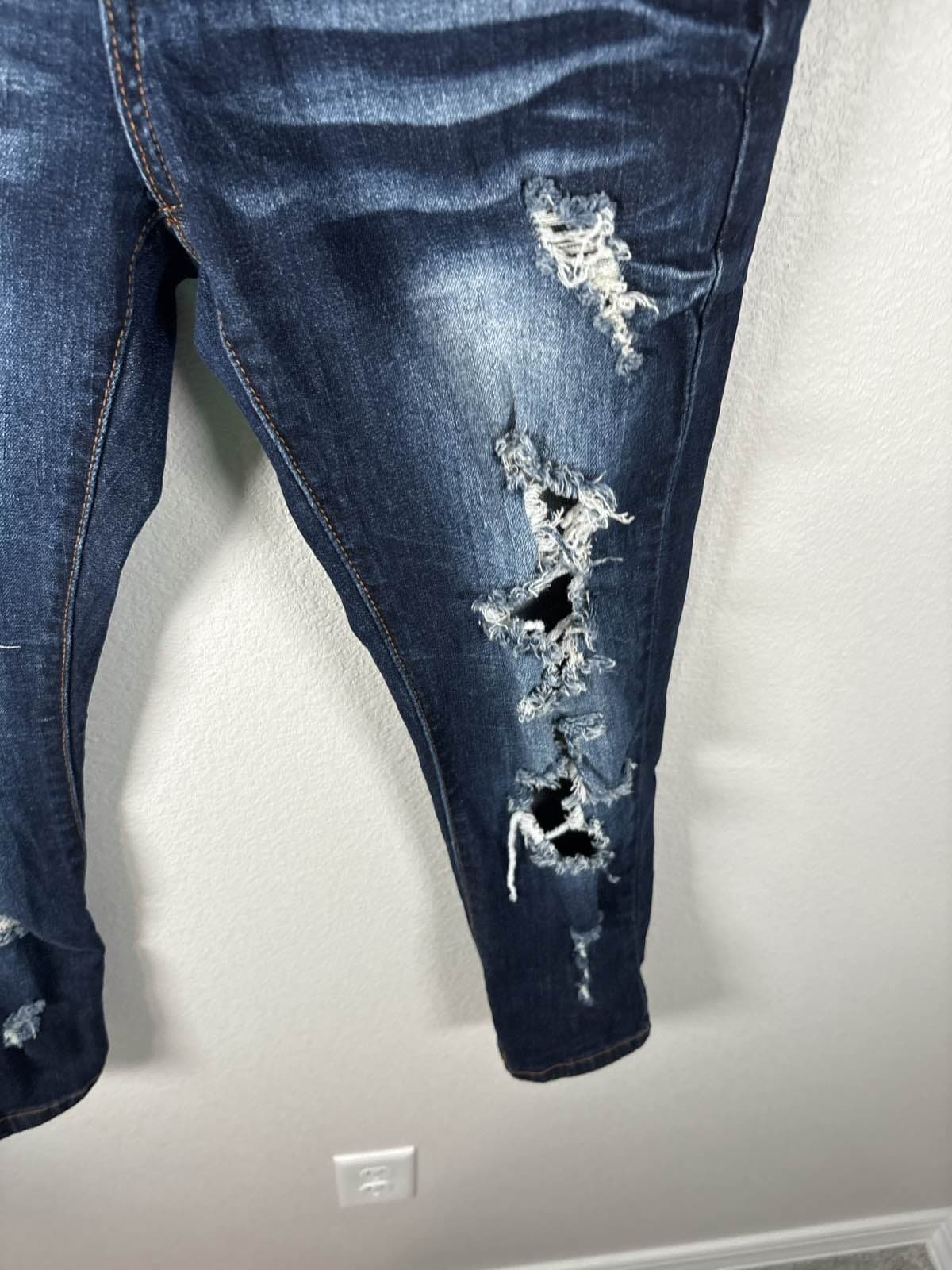 VIP Jeans Womens Skinny Distressed Dark Wash Ripped Stretch Denim Pants 5/6 - Thumbnail 3