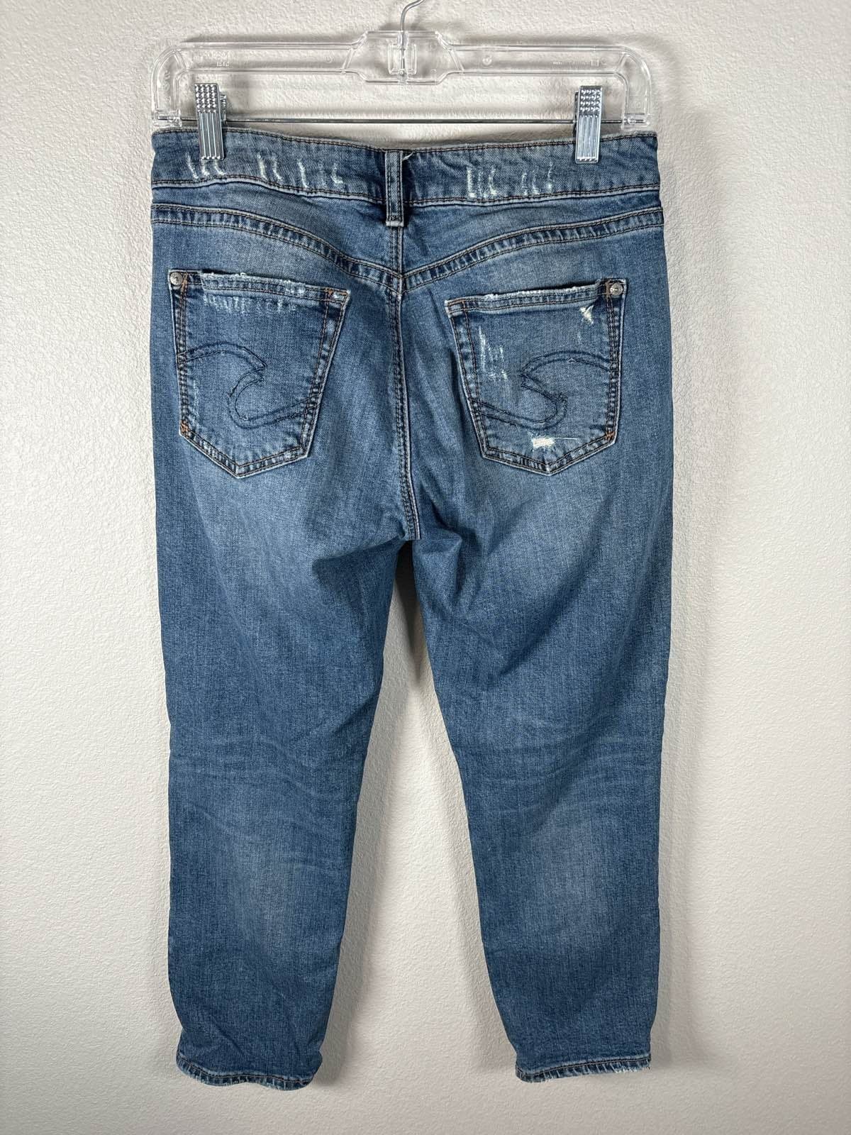 Silver Jeans Avery Slim Crop Button Fly Distressed Stretch Womens 28 x 25 - Thumbnail 4