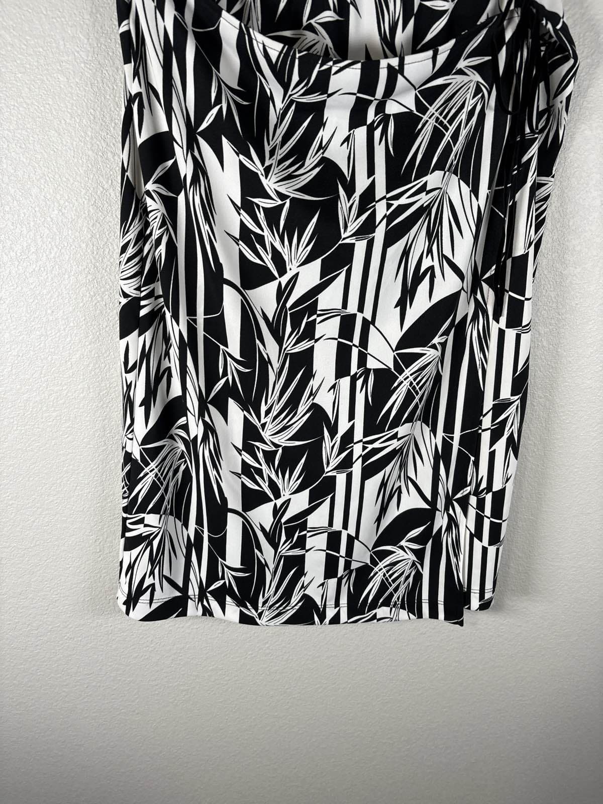 BCBG MAXAZRIA Black White Leaf Stripe Print Pull On Skirt M - Thumbnail 5