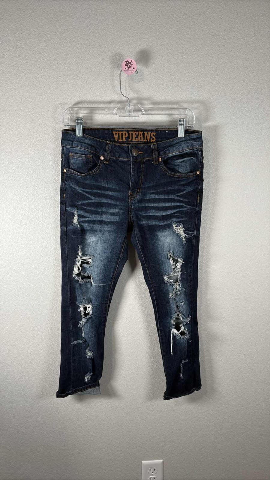 VIP Jeans Womens Skinny Distressed Dark Wash Ripped Stretch Denim Pants 5/6