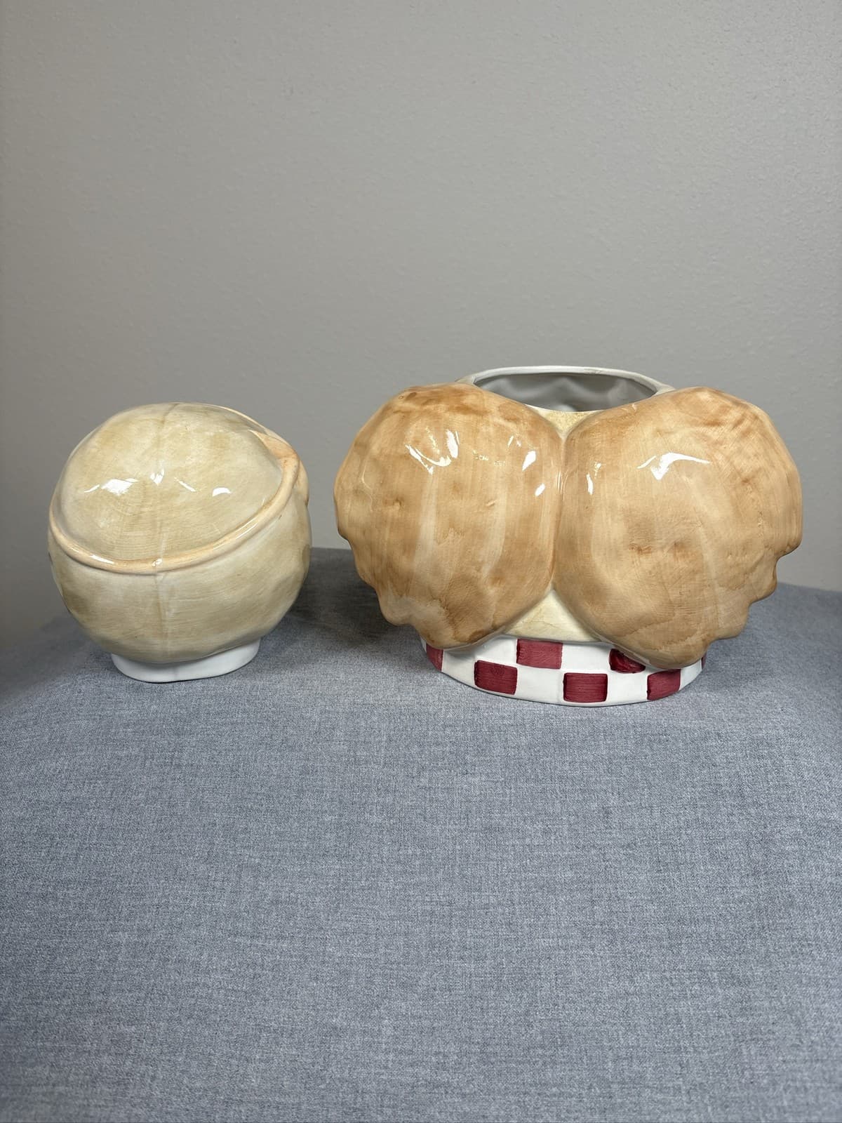 Design Pac Angel Cookie Jar Beige Red Plaid Heart Wings - Thumbnail 4