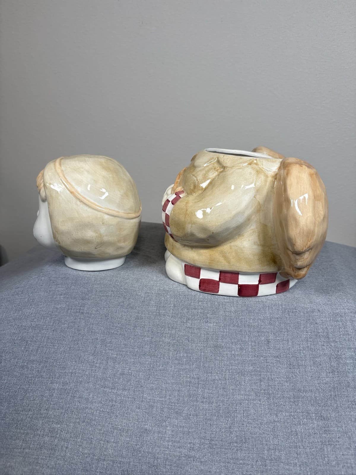 Design Pac Angel Cookie Jar Beige Red Plaid Heart Wings - Thumbnail 5