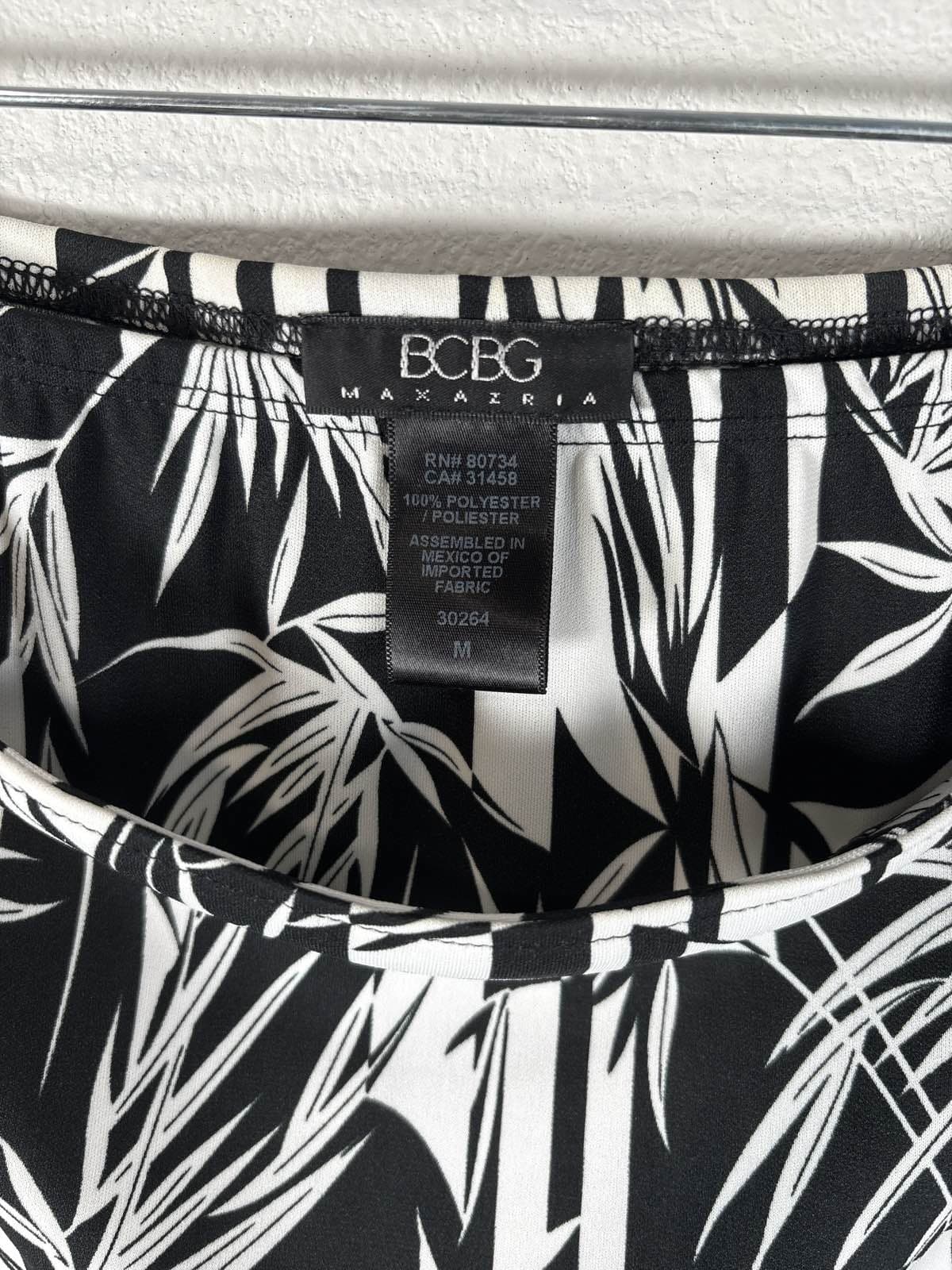 BCBG MAXAZRIA Black White Leaf Stripe Print Pull On Skirt M - Thumbnail 2
