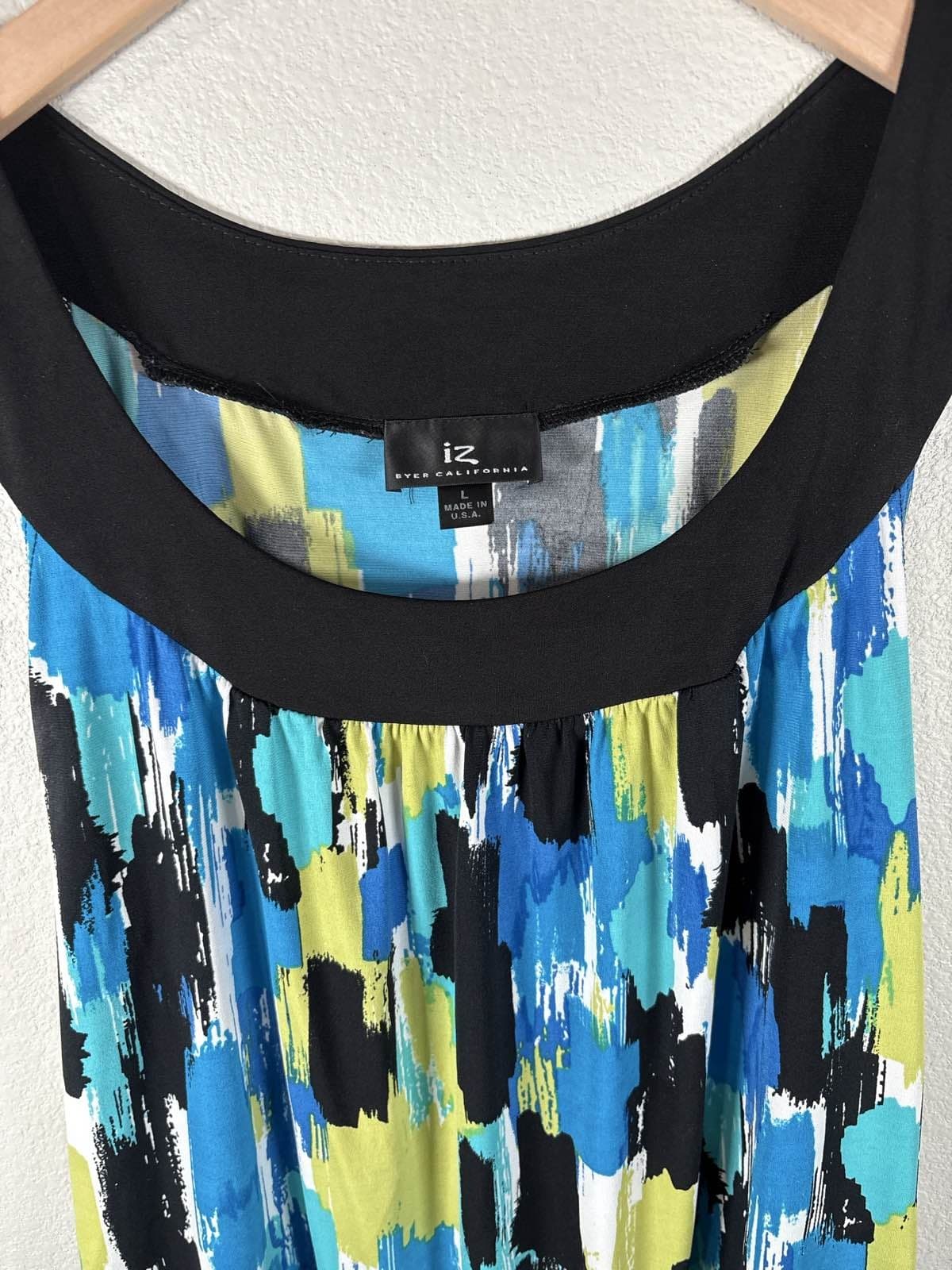 IZ Byer California L Sleeveless Abstract Blouse Blue Green Black USA - Thumbnail 2