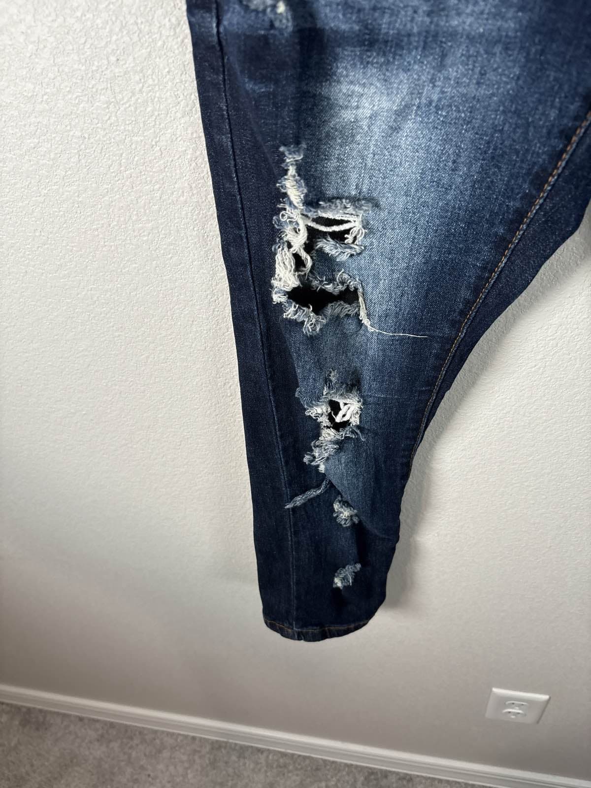 VIP Jeans Womens Skinny Distressed Dark Wash Ripped Stretch Denim Pants 5/6 - Thumbnail 4