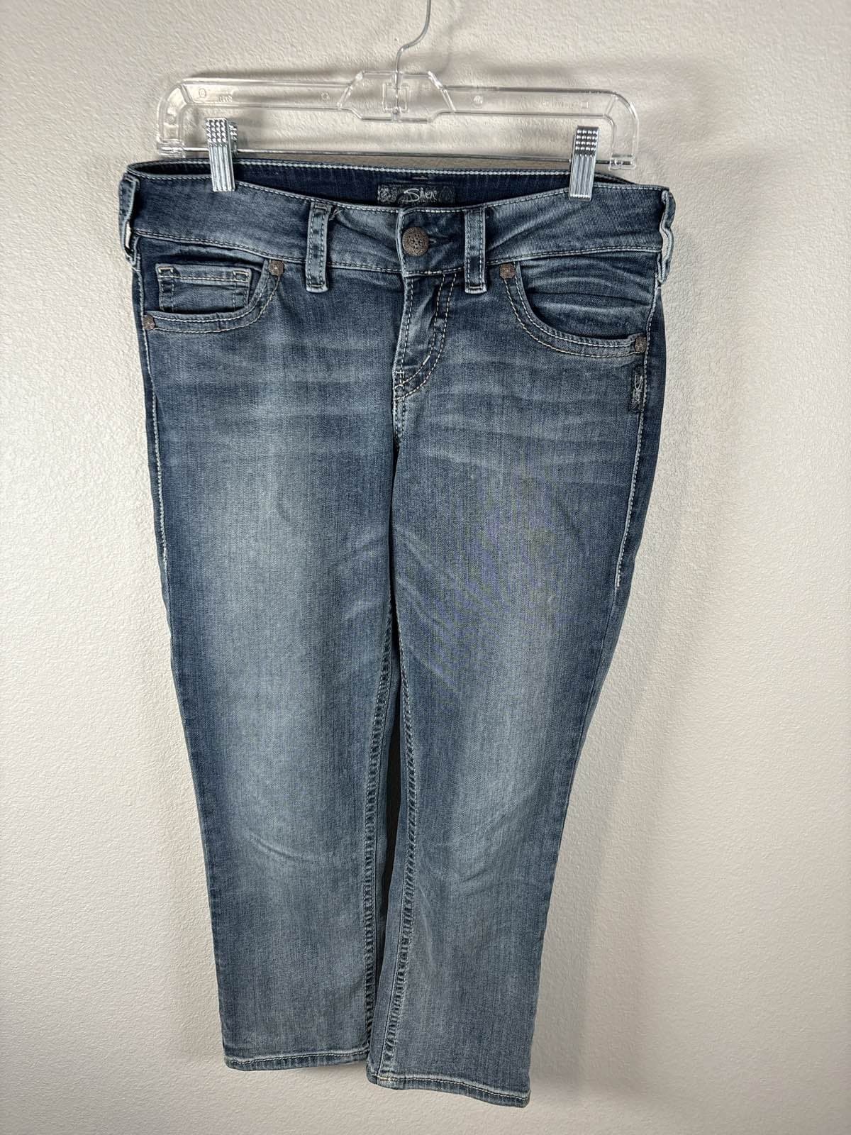 Silver Jeans Suki Mid Capri W29/L22.5 Blue Stretch Denim Fluid Super Stretch