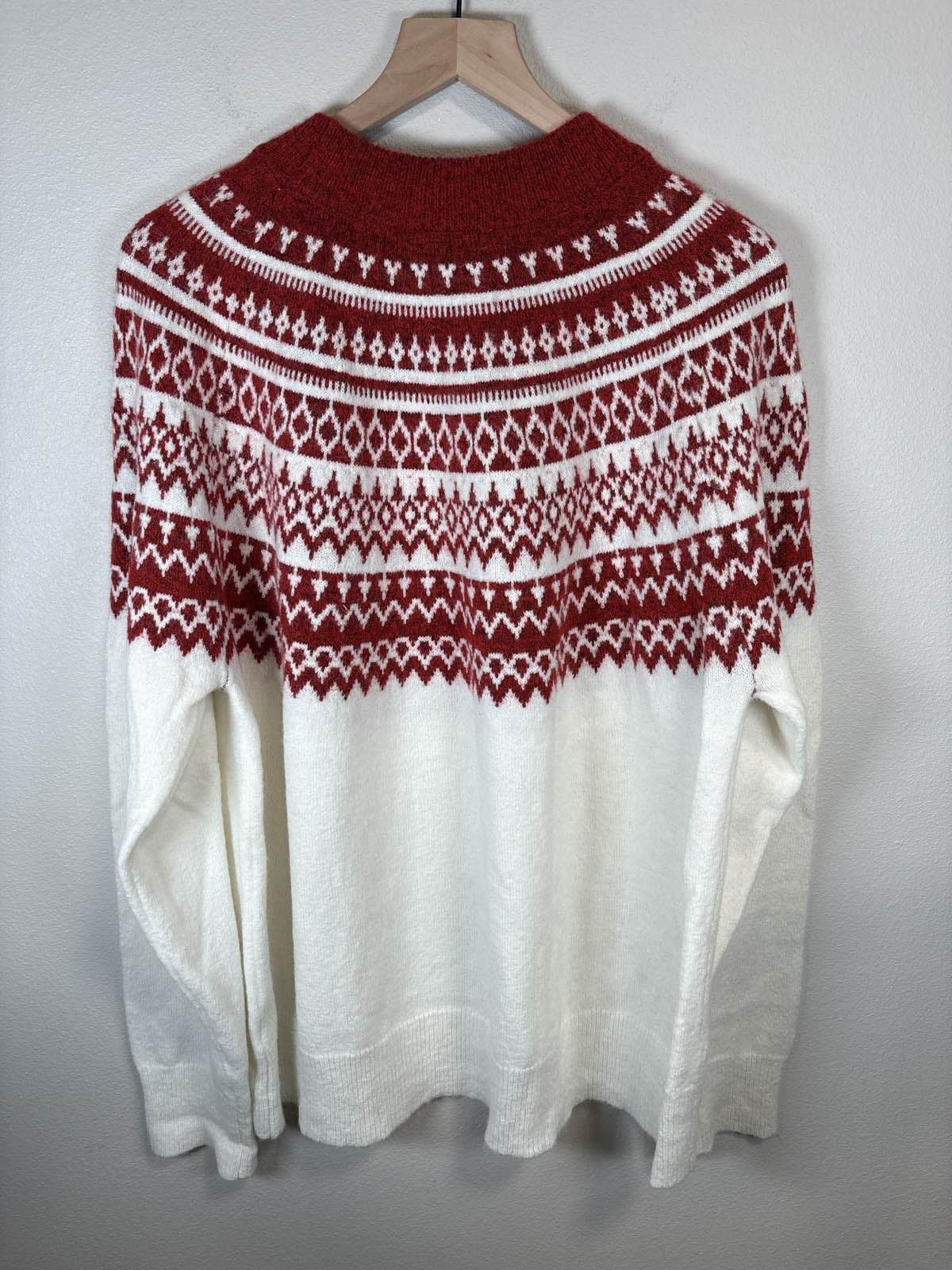 Haptics Holly Harper Red White Fair Isle Knit Pullover 1X - Thumbnail 3