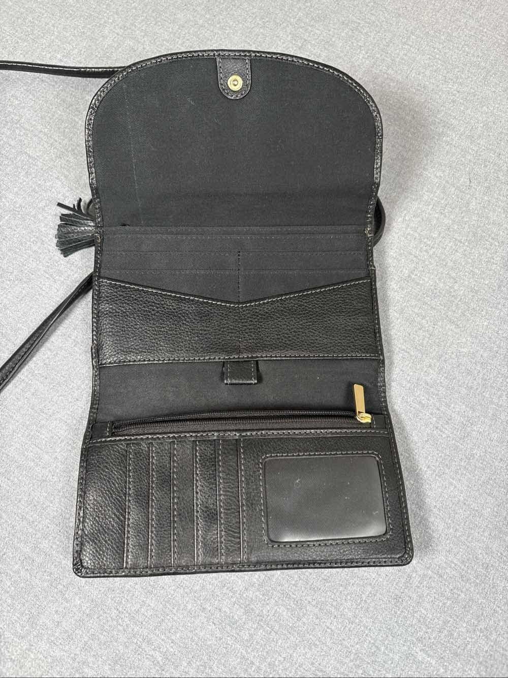 Fossil Sophia Black Pebbled Leather Braided Flap Crossbody Wallet Bag Purse - Thumbnail 3