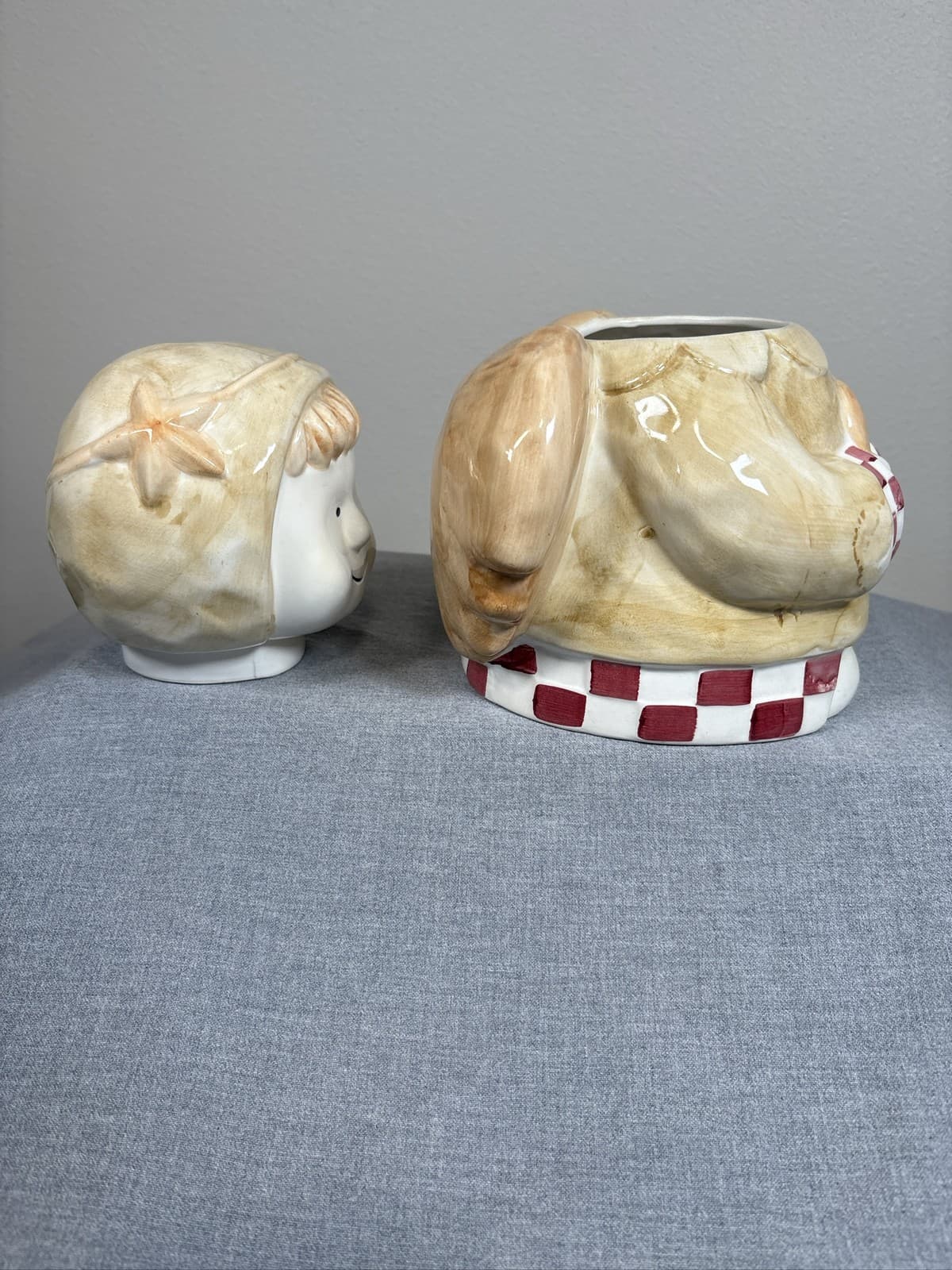 Design Pac Angel Cookie Jar Beige Red Plaid Heart Wings - Thumbnail 3