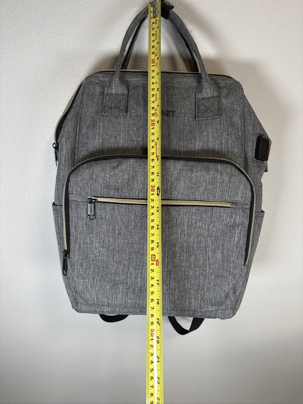 YTONET Laptop Backpack USB Charging Port Travel School Bag Gray - Thumbnail 2