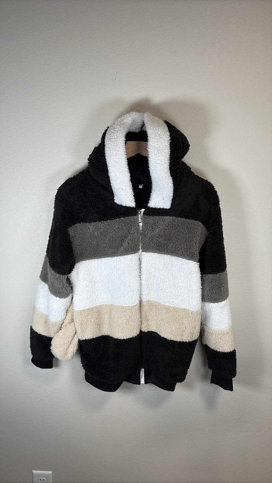 Women's Colorblock Sherpa Fleece Hooded Zip Jacket