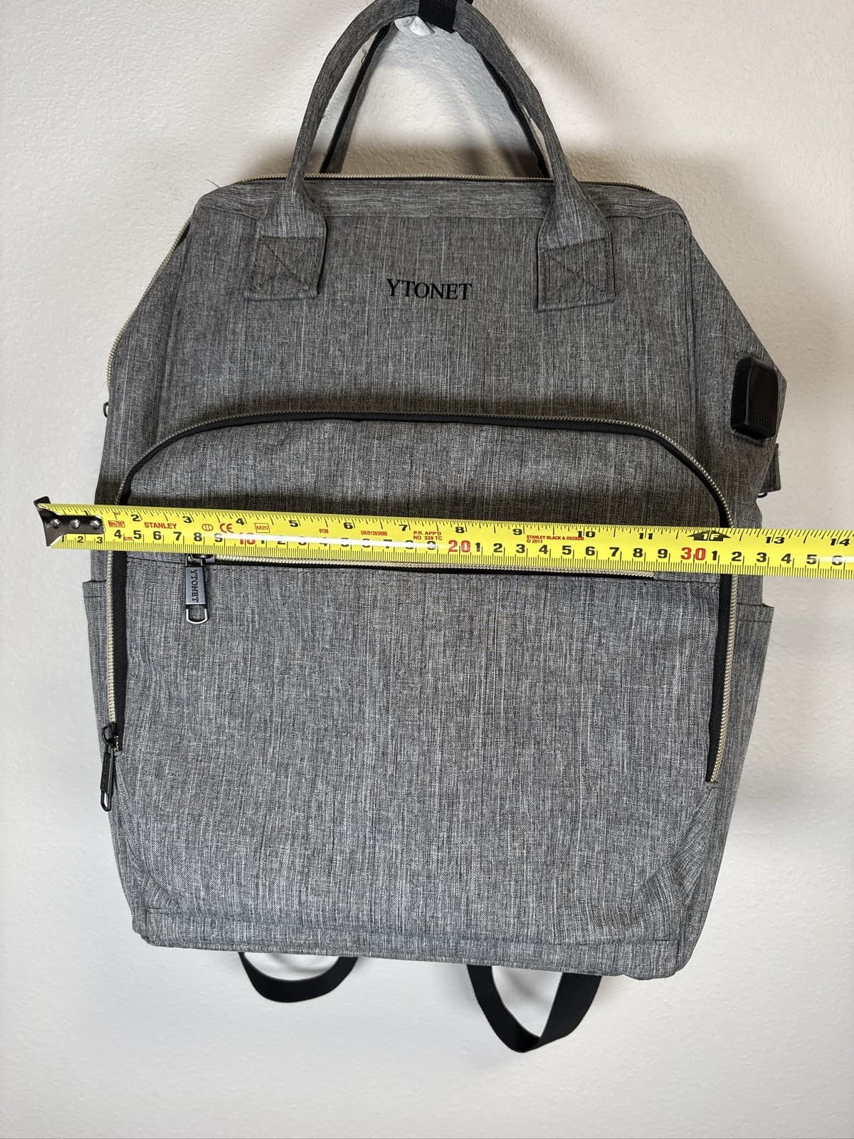 YTONET Laptop Backpack USB Charging Port Travel School Bag Gray - Thumbnail 3