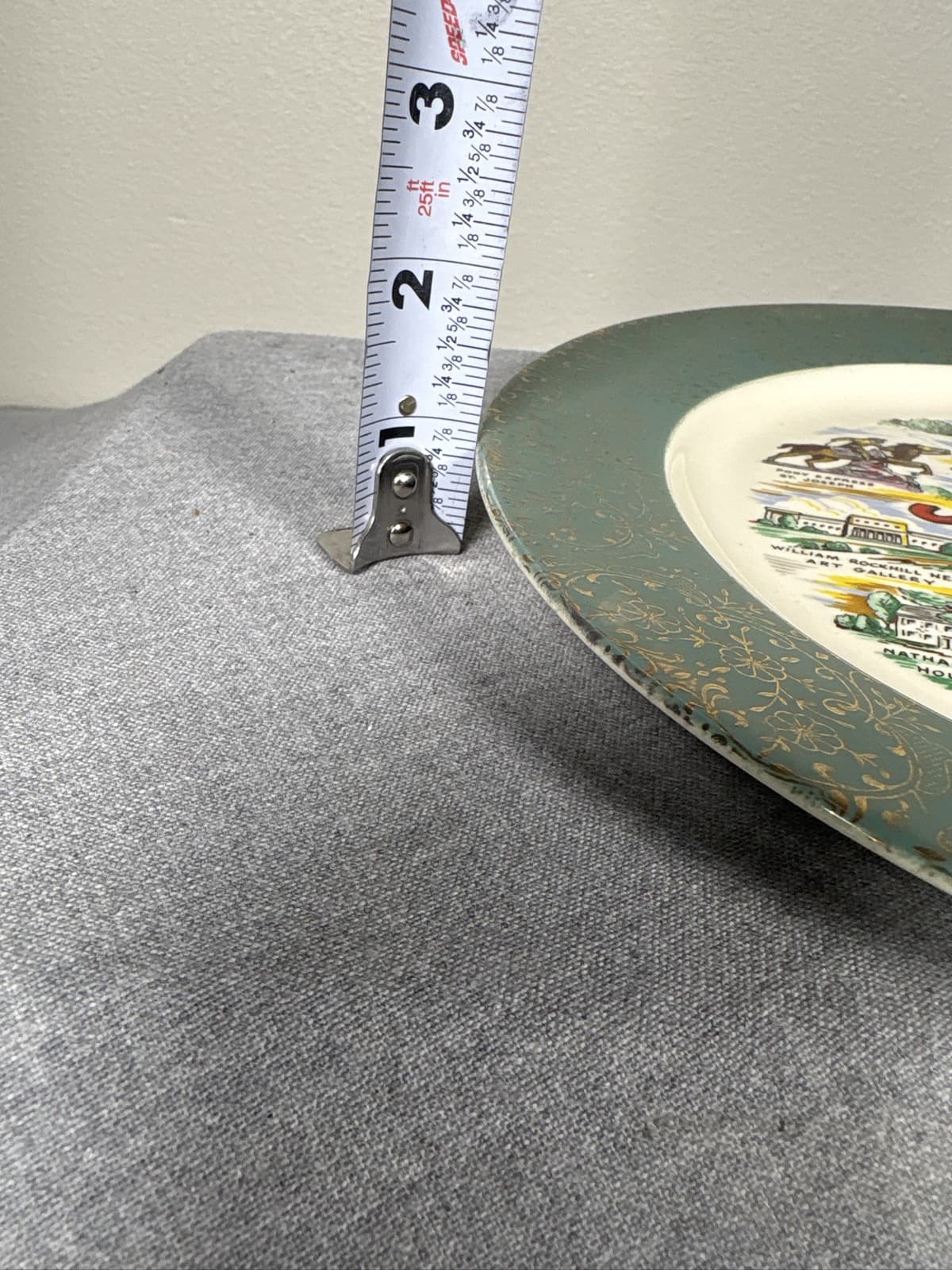 Vintage MCM Missouri The Show Me State Souvenir Plate 10Inch Green Gold Trim - Thumbnail 4