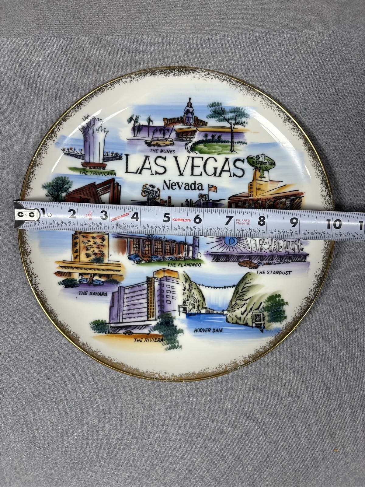 Las Vegas Nevada Souvenir Plate Gold Trim Sands Riviera Stardust Hotels - Thumbnail 4